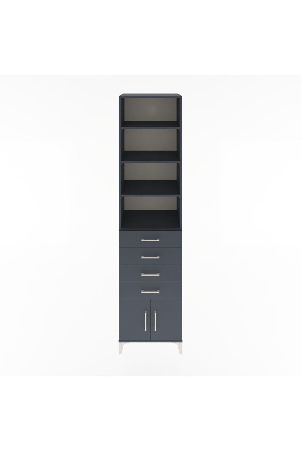 Hyperion Dolap 4 Raflı 4 Çekmeceli 2 Kapaklı 60x44x243 Antrasit-Antrasit