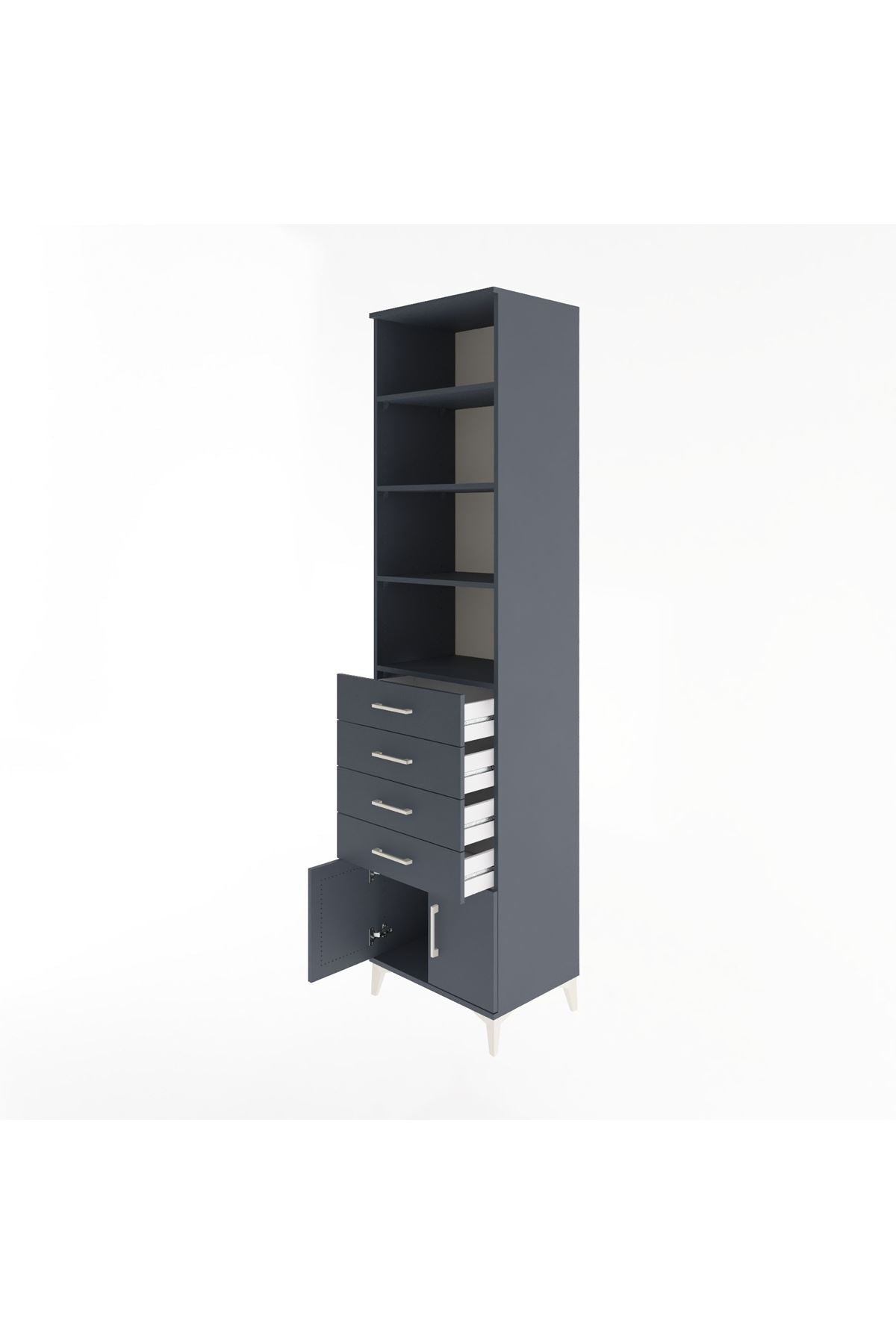Hyperion Dolap 4 Raflı 4 Çekmeceli 2 Kapaklı 60x44x243 Antrasit-Antrasit