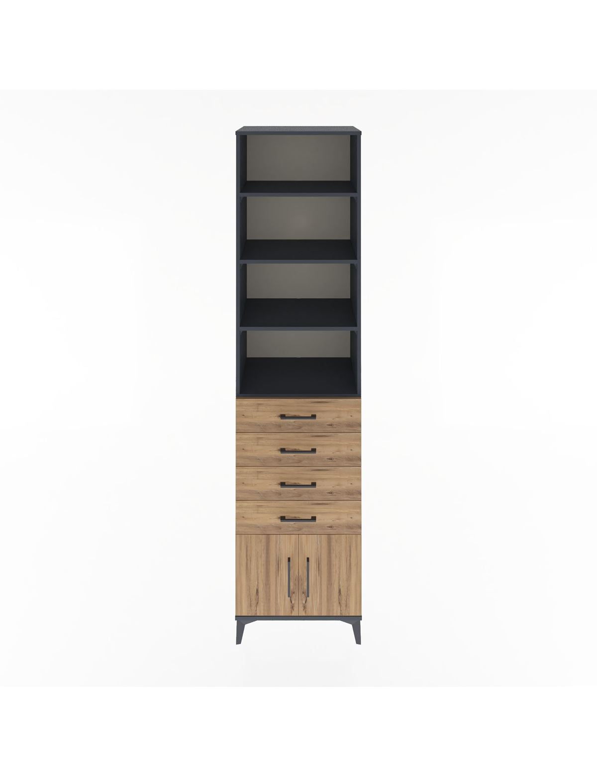 Hyperion Dolap 4 Raflı 4 Çekmeceli 2 Kapaklı 60x44x243 Antrasit-Çam