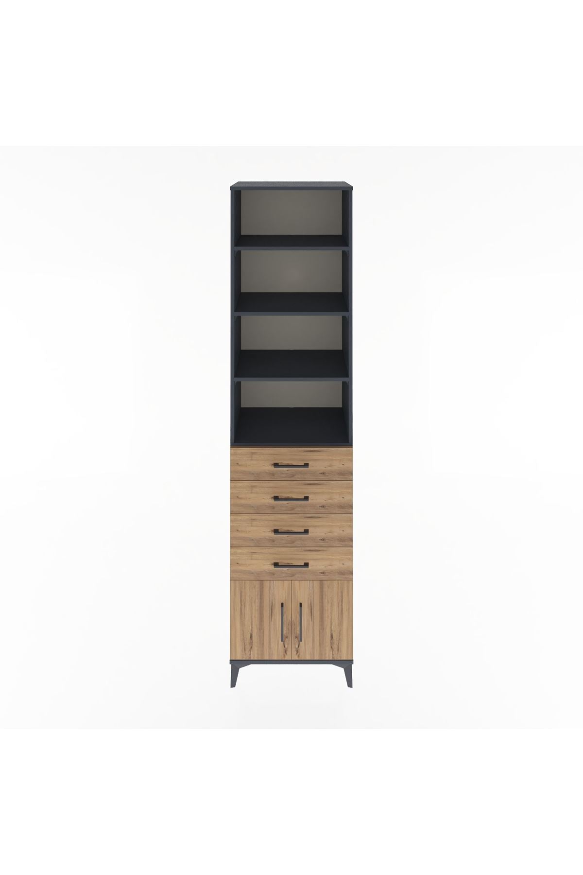 Hyperion Dolap 4 Raflı 4 Çekmeceli 2 Kapaklı 60x44x243 Antrasit-Çam