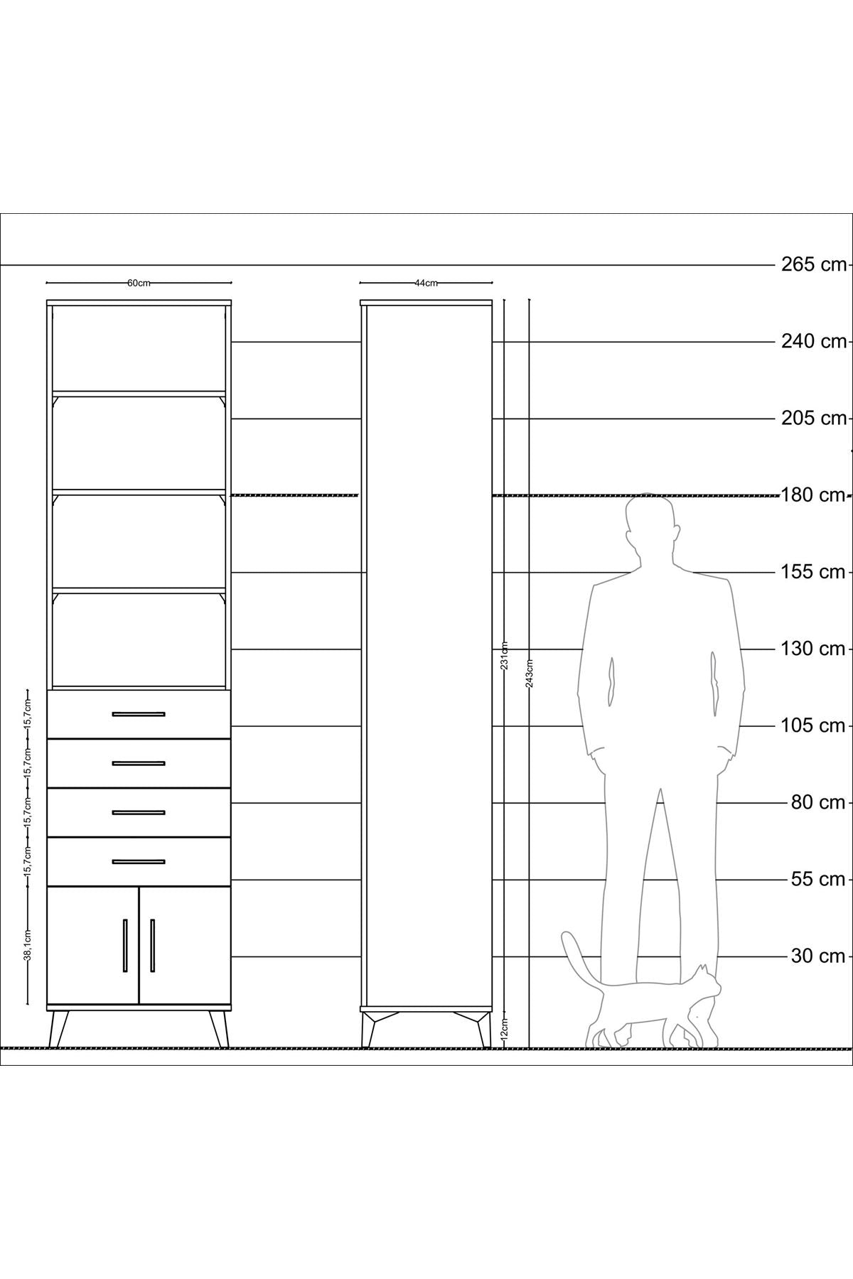 Hyperion Dolap 4 Raflı 4 Çekmeceli 2 Kapaklı 60x44x243 Antrasit-Antrasit