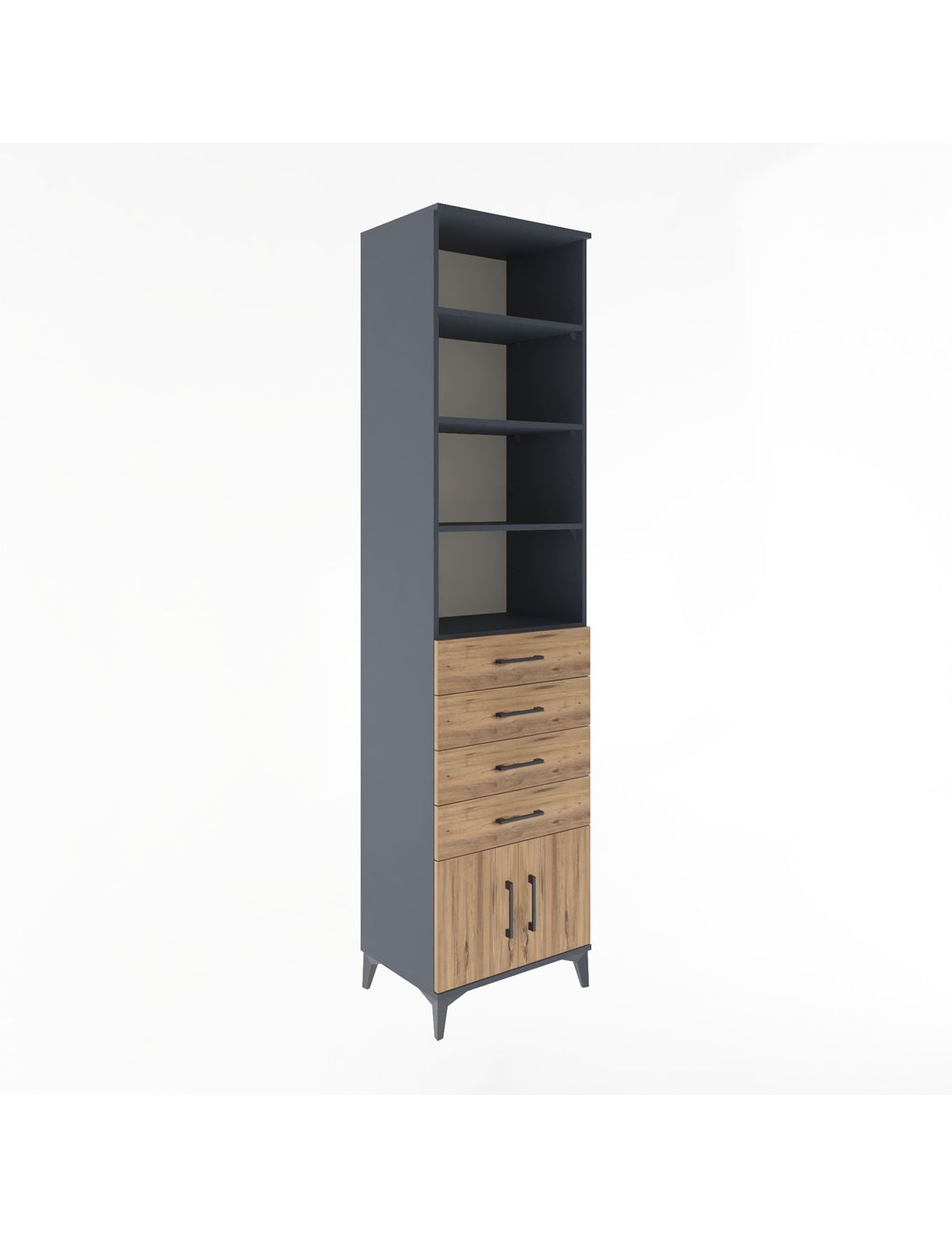 Hyperion Dolap 4 Raflı 4 Çekmeceli 2 Kapaklı 60x44x243 Antrasit-Çam