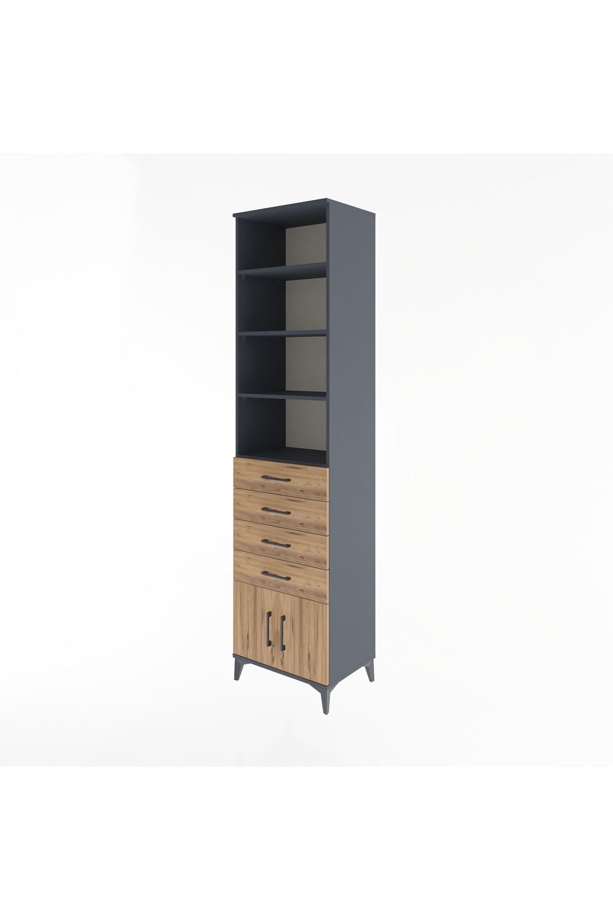 Hyperion Dolap 4 Raflı 4 Çekmeceli 2 Kapaklı 60x44x243 Antrasit-Çam