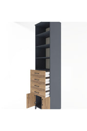 Hyperion Dolap 4 Raflı 4 Çekmeceli 2 Kapaklı 60x44x243 Antrasit-Çam