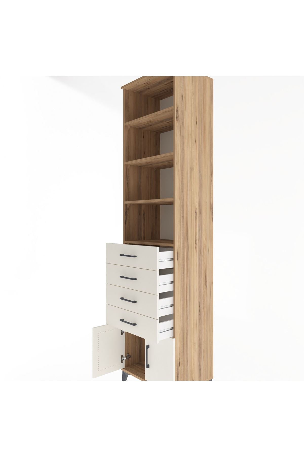 Hyperion Dolap 4 Raflı 4 Çekmeceli 2 Kapaklı 60x44x243 Çam-Aytaşı