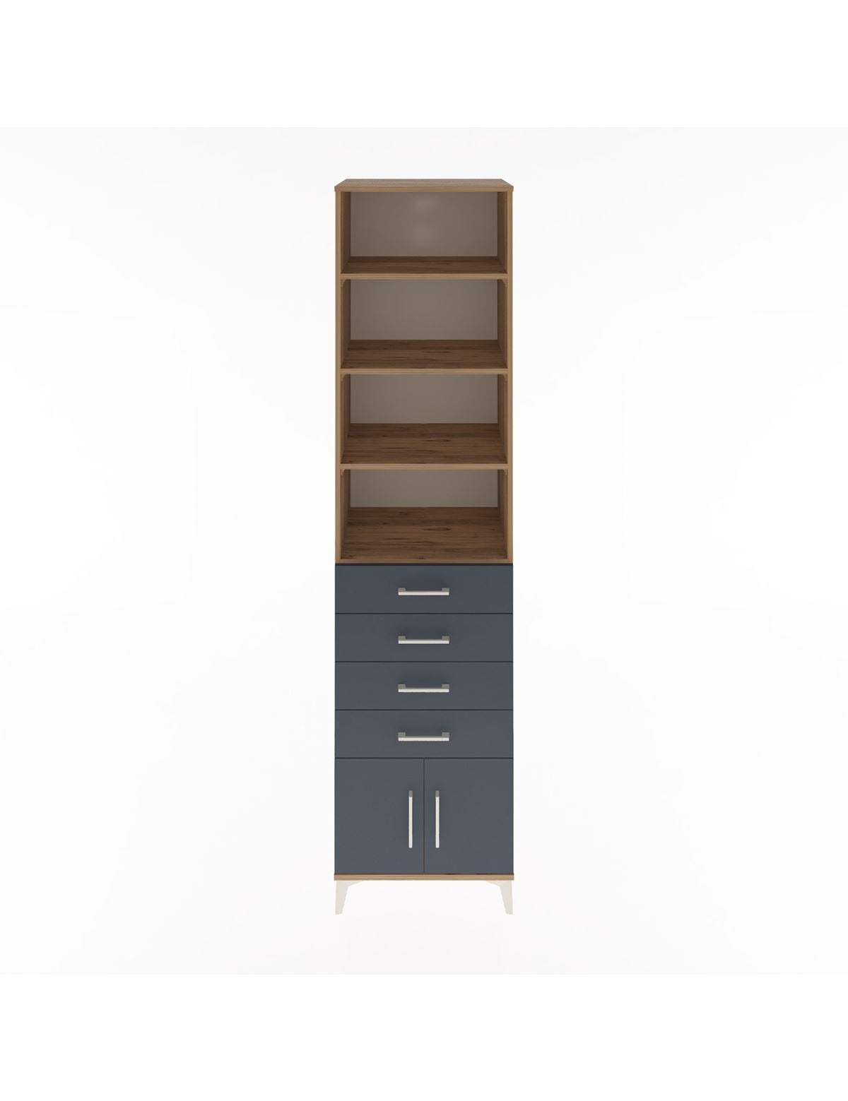 Hyperion Dolap 4 Raflı 4 Çekmeceli 2 Kapaklı 60x44x243 Çam-Antrasit