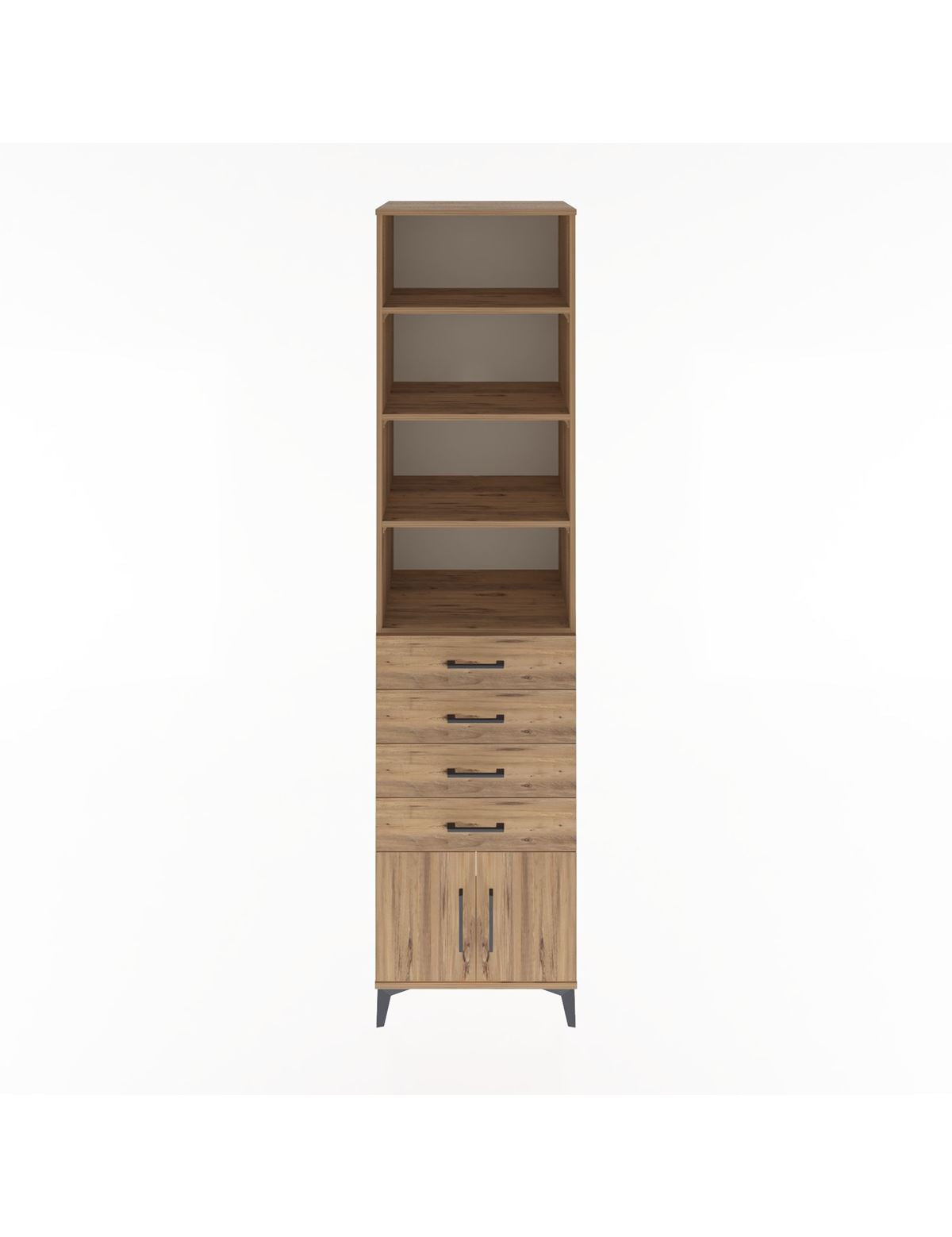 Hyperion Dolap 4 Raflı 4 Çekmeceli 2 Kapaklı 60x44x243 Çam-Çam