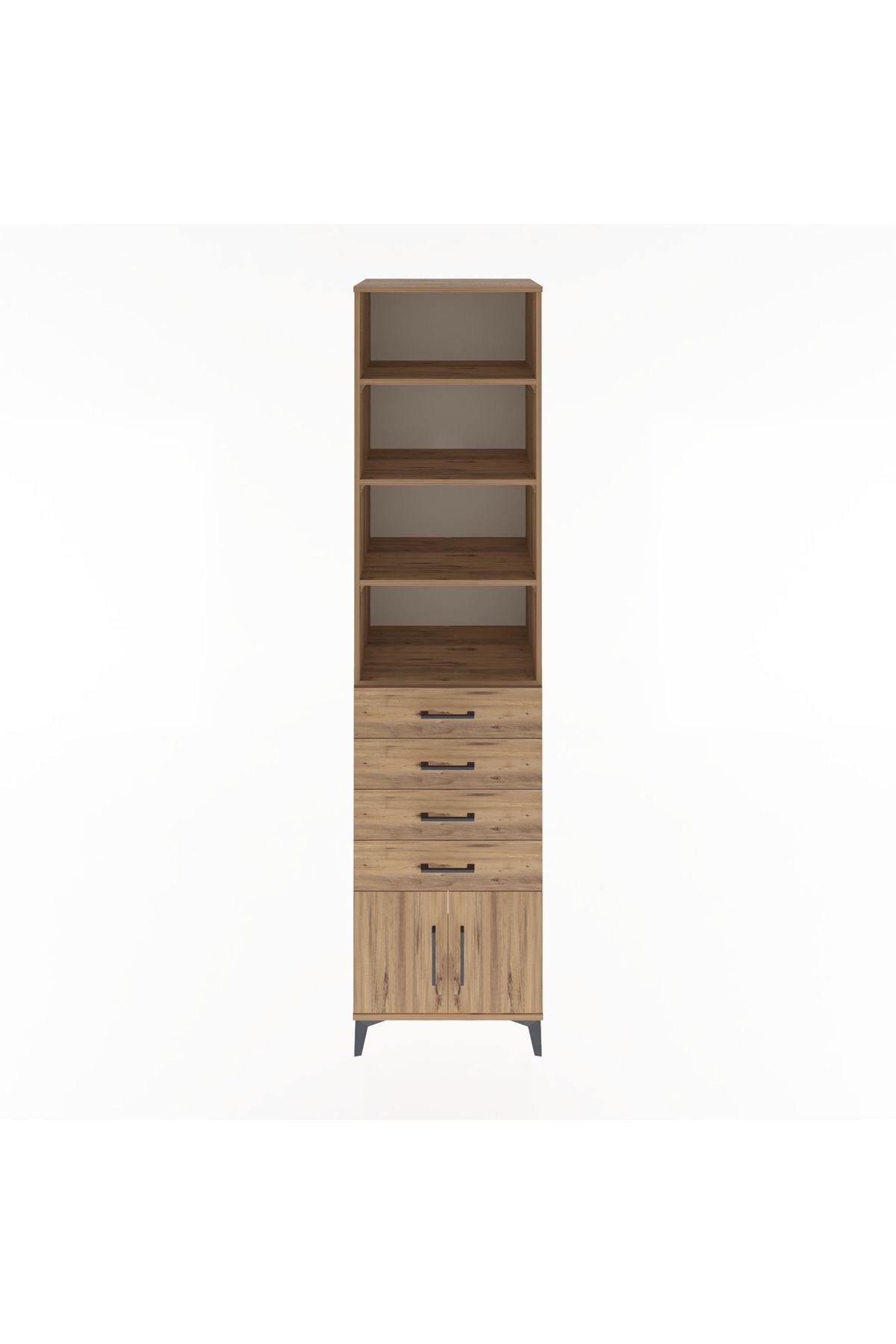 Hyperion Dolap 4 Raflı 4 Çekmeceli 2 Kapaklı 60x44x243 Çam-Çam