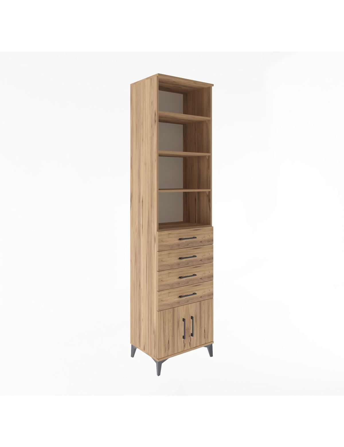 Hyperion Dolap 4 Raflı 4 Çekmeceli 2 Kapaklı 60x44x243 Çam-Çam