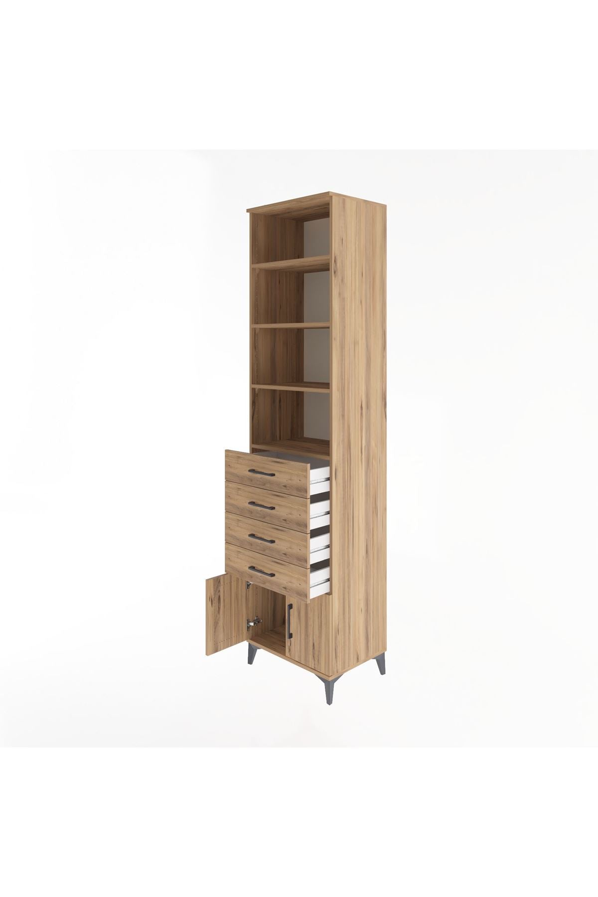 Hyperion Dolap 4 Raflı 4 Çekmeceli 2 Kapaklı 60x44x243 Çam-Çam