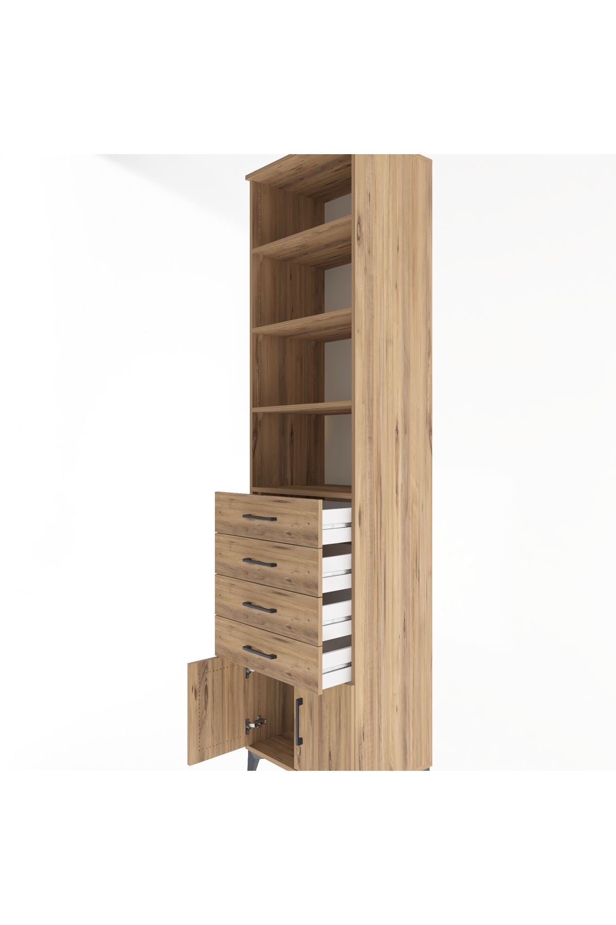 Hyperion Dolap 4 Raflı 4 Çekmeceli 2 Kapaklı 60x44x243 Çam-Çam