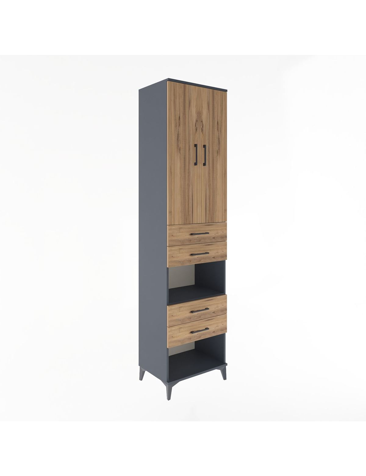 Hyperion Dolap 4 Raflı 4 Çekmeceli 2 Kapaklı 60x44x243 Antrasit-Çam