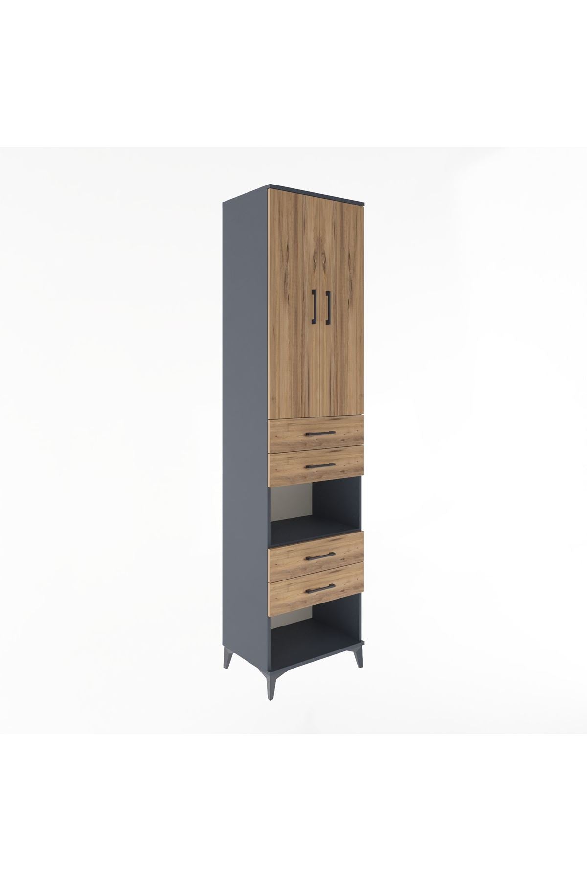 Hyperion Dolap 4 Raflı 4 Çekmeceli 2 Kapaklı 60x44x243 Antrasit-Çam