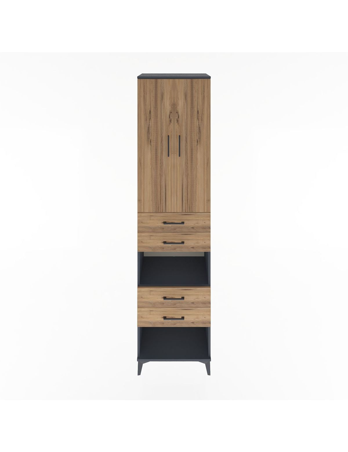 Hyperion Dolap 4 Raflı 4 Çekmeceli 2 Kapaklı 60x44x243 Antrasit-Çam