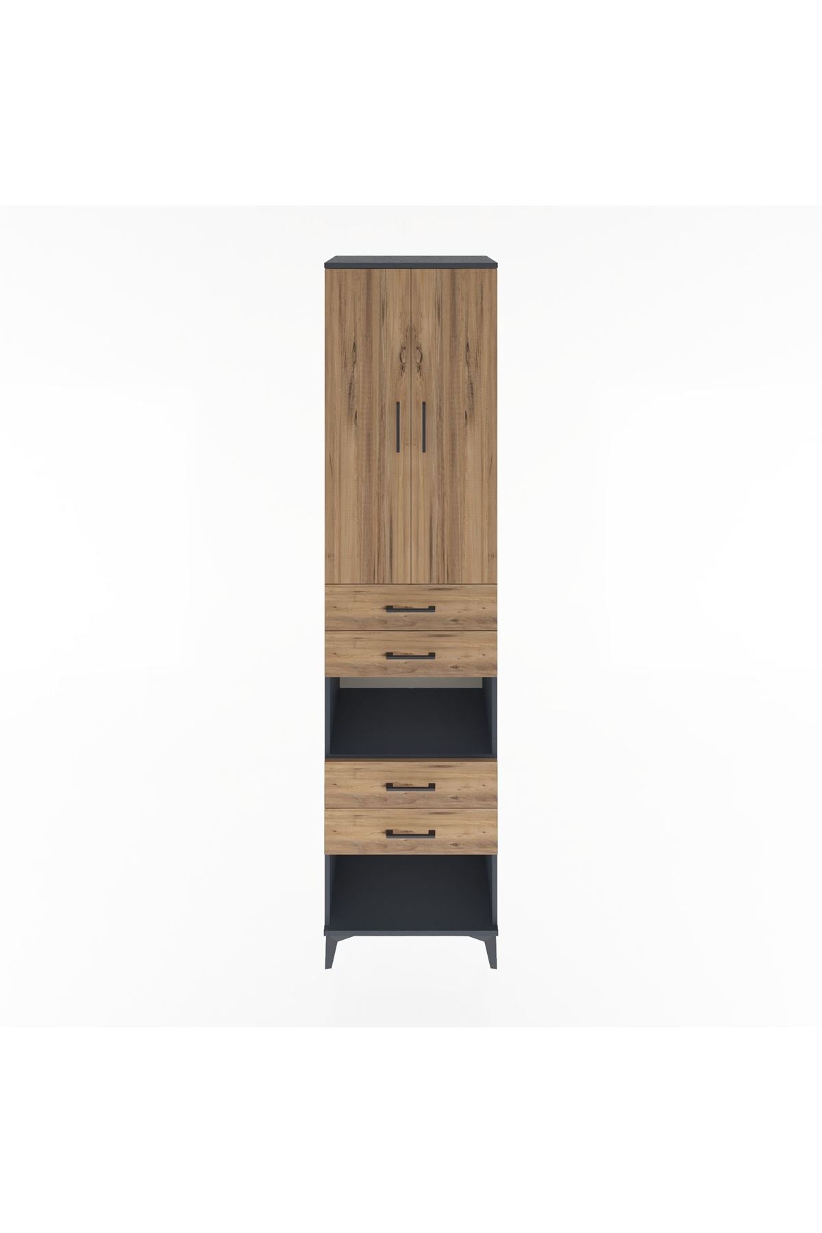 Hyperion Dolap 4 Raflı 4 Çekmeceli 2 Kapaklı 60x44x243 Antrasit-Çam