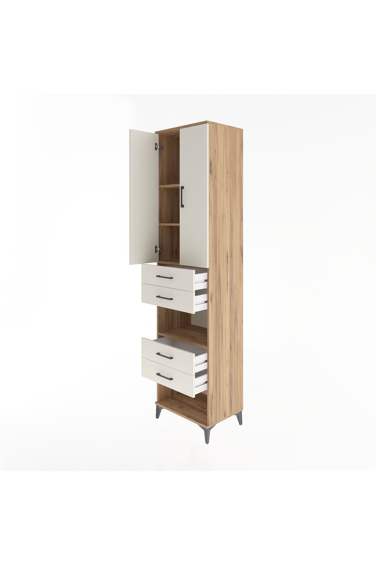 Hyperion Dolap 4 Raflı 4 Çekmeceli 2 Kapaklı 60x44x243 Çam-Aytaşı