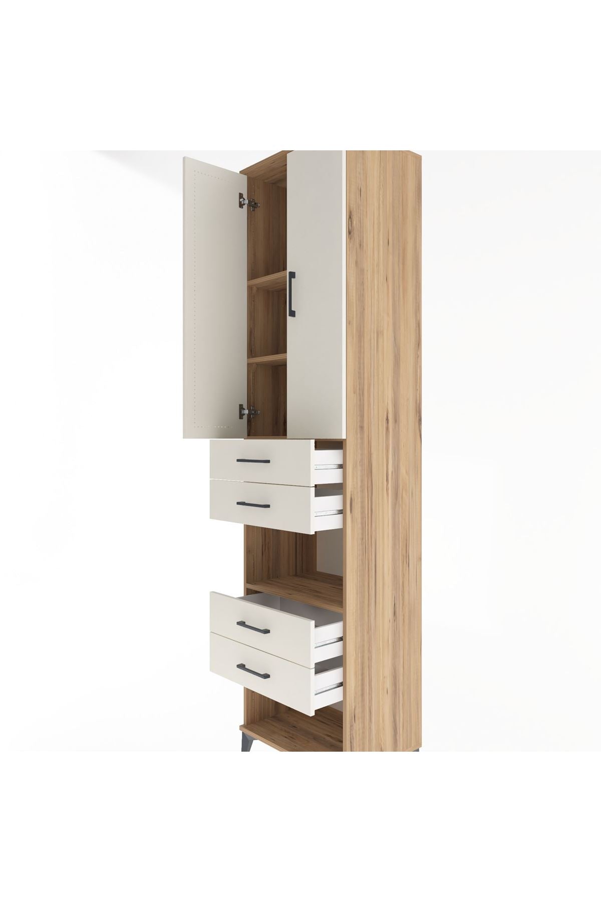 Hyperion Dolap 4 Raflı 4 Çekmeceli 2 Kapaklı 60x44x243 Çam-Aytaşı