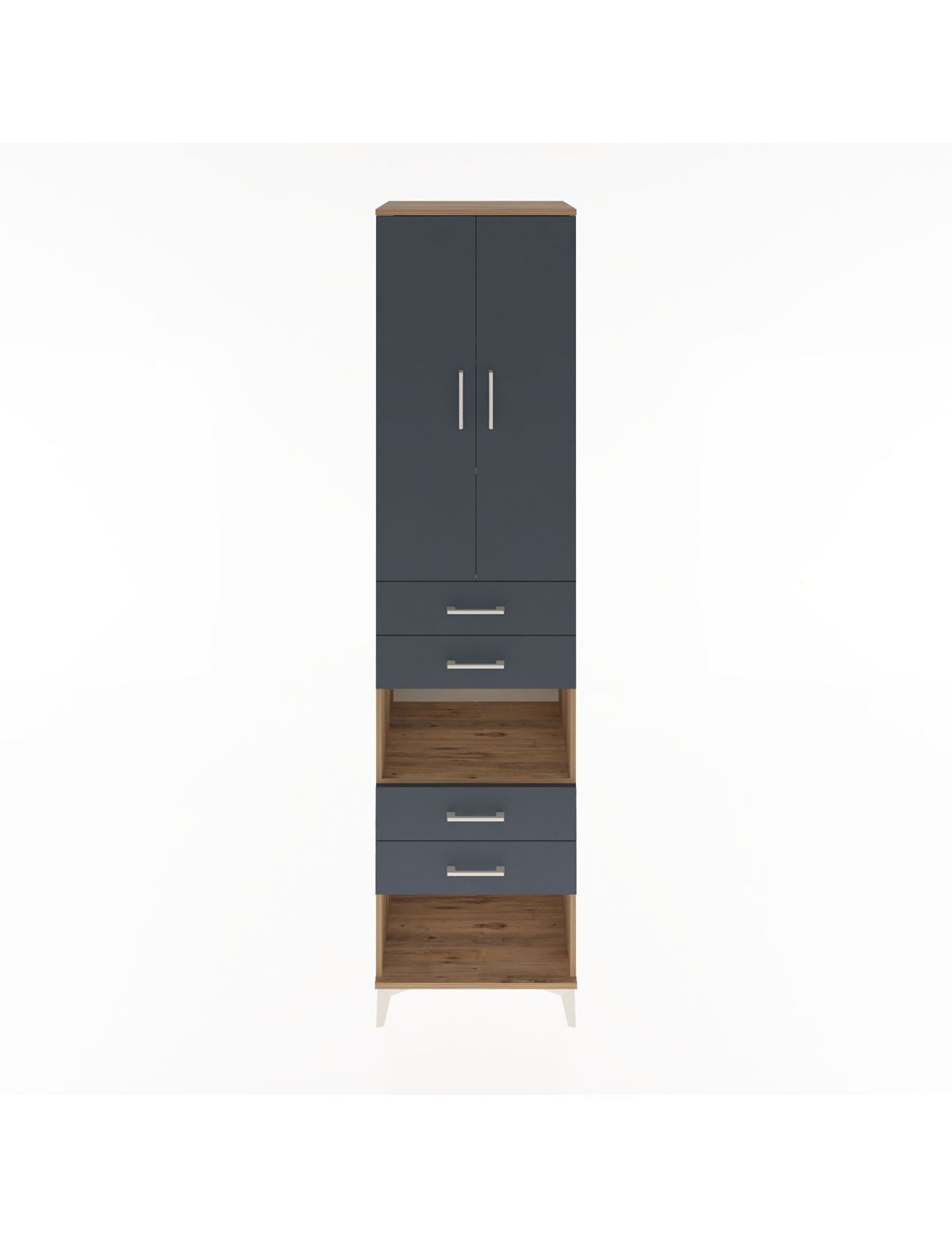 Hyperion Dolap 4 Raflı 4 Çekmeceli 2 Kapaklı 60x44x243 Çam-Antrasit