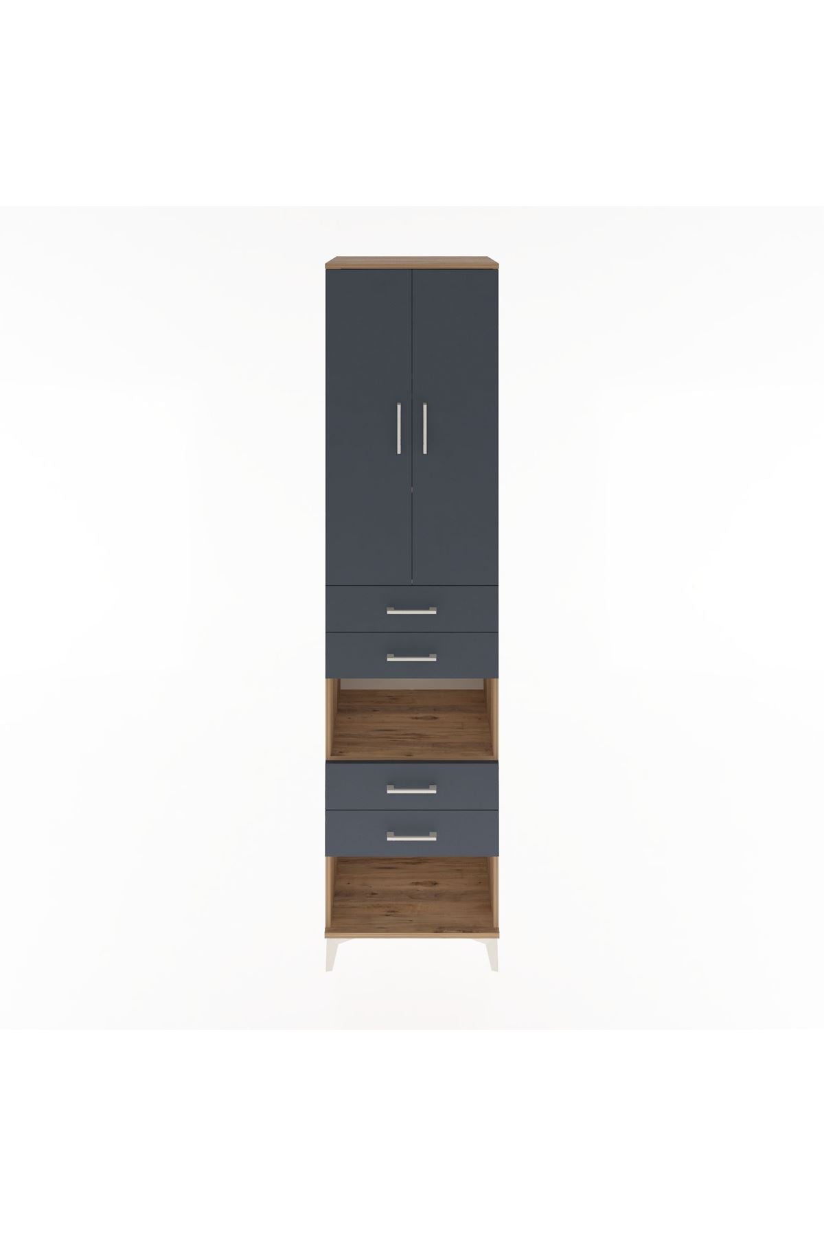 Hyperion Dolap 4 Raflı 4 Çekmeceli 2 Kapaklı 60x44x243 Çam-Antrasit