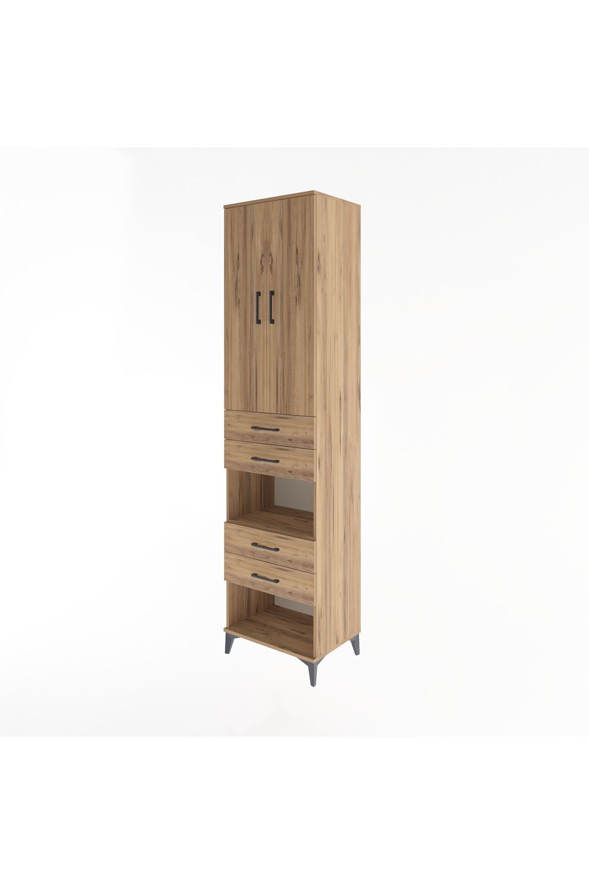 Hyperion Dolap 4 Raflı 4 Çekmeceli 2 Kapaklı 60x44x243 Çam-Çam