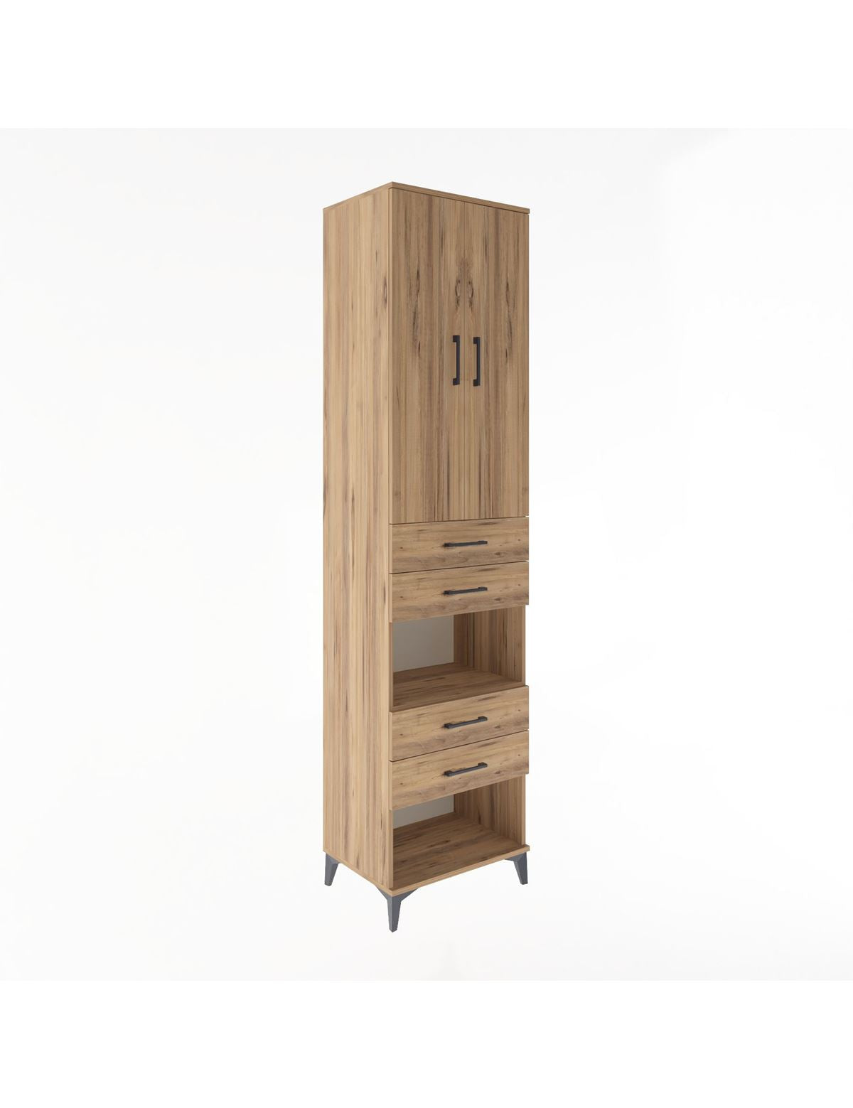 Hyperion Dolap 4 Raflı 4 Çekmeceli 2 Kapaklı 60x44x243 Çam-Çam