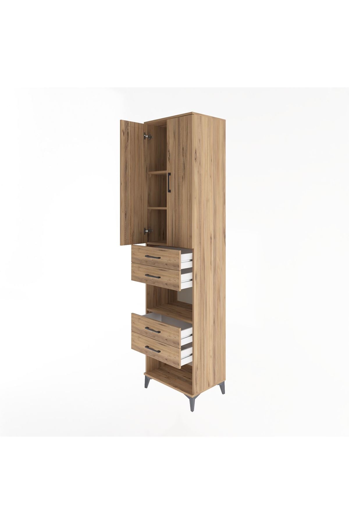 Hyperion Dolap 4 Raflı 4 Çekmeceli 2 Kapaklı 60x44x243 Çam-Çam