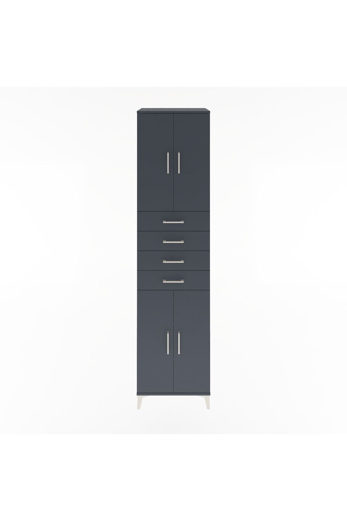 Hyperion Dolap 4 Raflı 4 Çekmeceli 4 Kapaklı 60x44x243 Antrasit-Antrasit