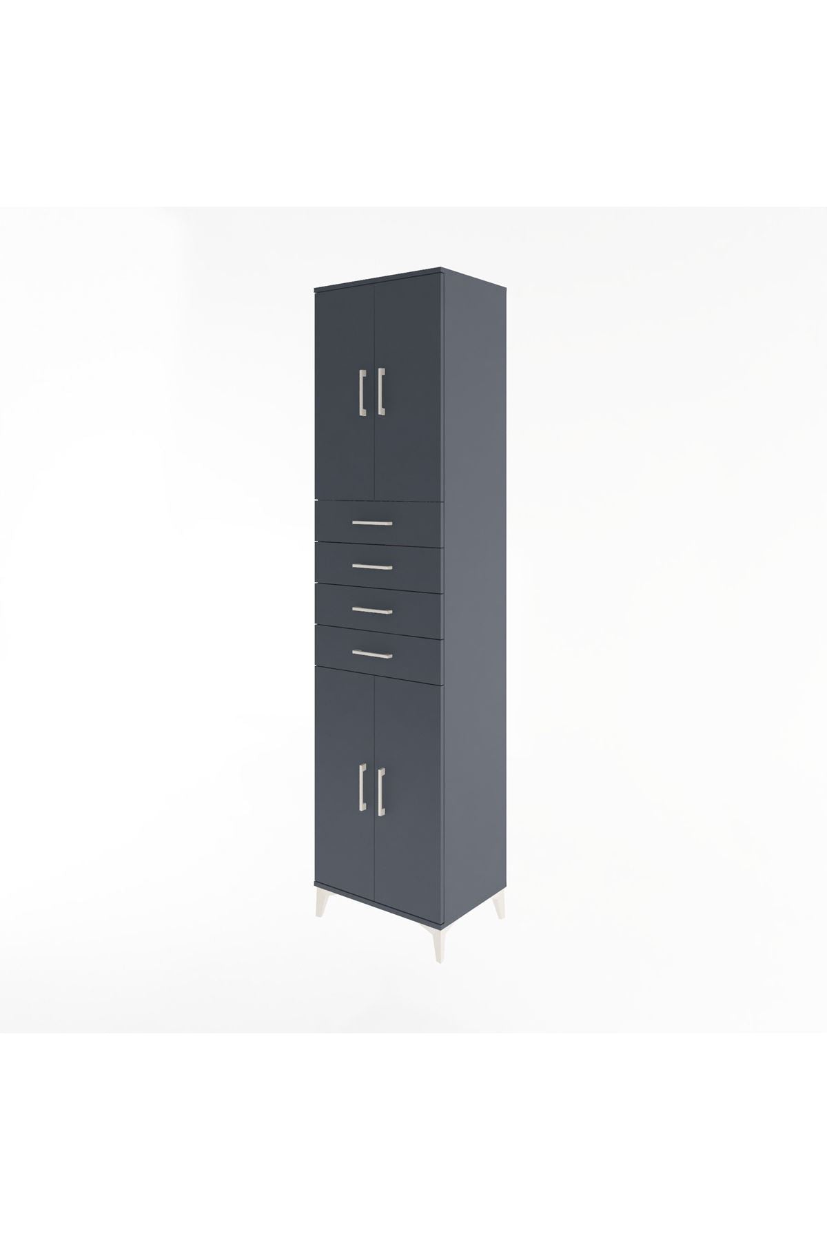 Hyperion Dolap 4 Raflı 4 Çekmeceli 4 Kapaklı 60x44x243 Antrasit-Antrasit