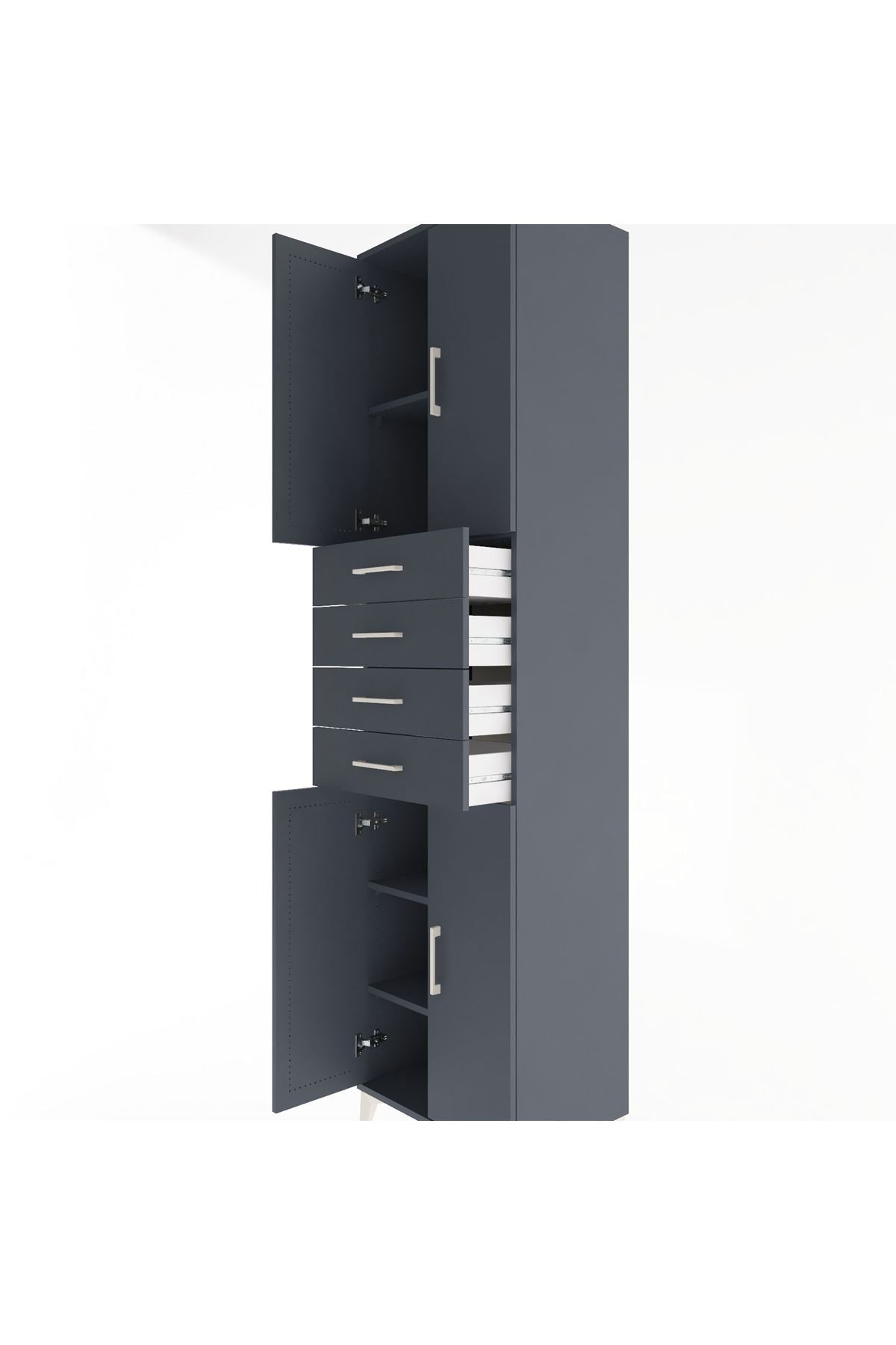 Hyperion Dolap 4 Raflı 4 Çekmeceli 4 Kapaklı 60x44x243 Antrasit-Antrasit