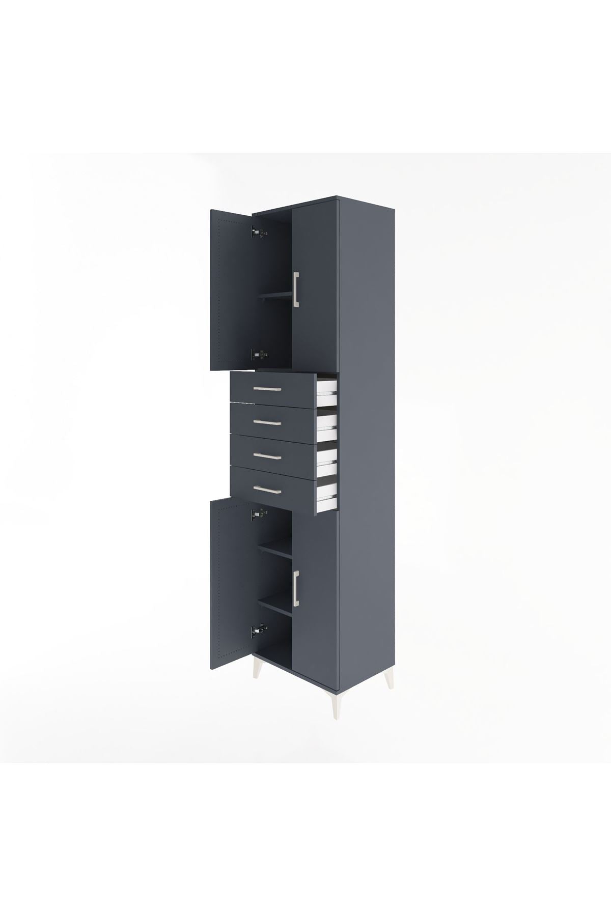 Hyperion Dolap 4 Raflı 4 Çekmeceli 4 Kapaklı 60x44x243 Antrasit-Antrasit