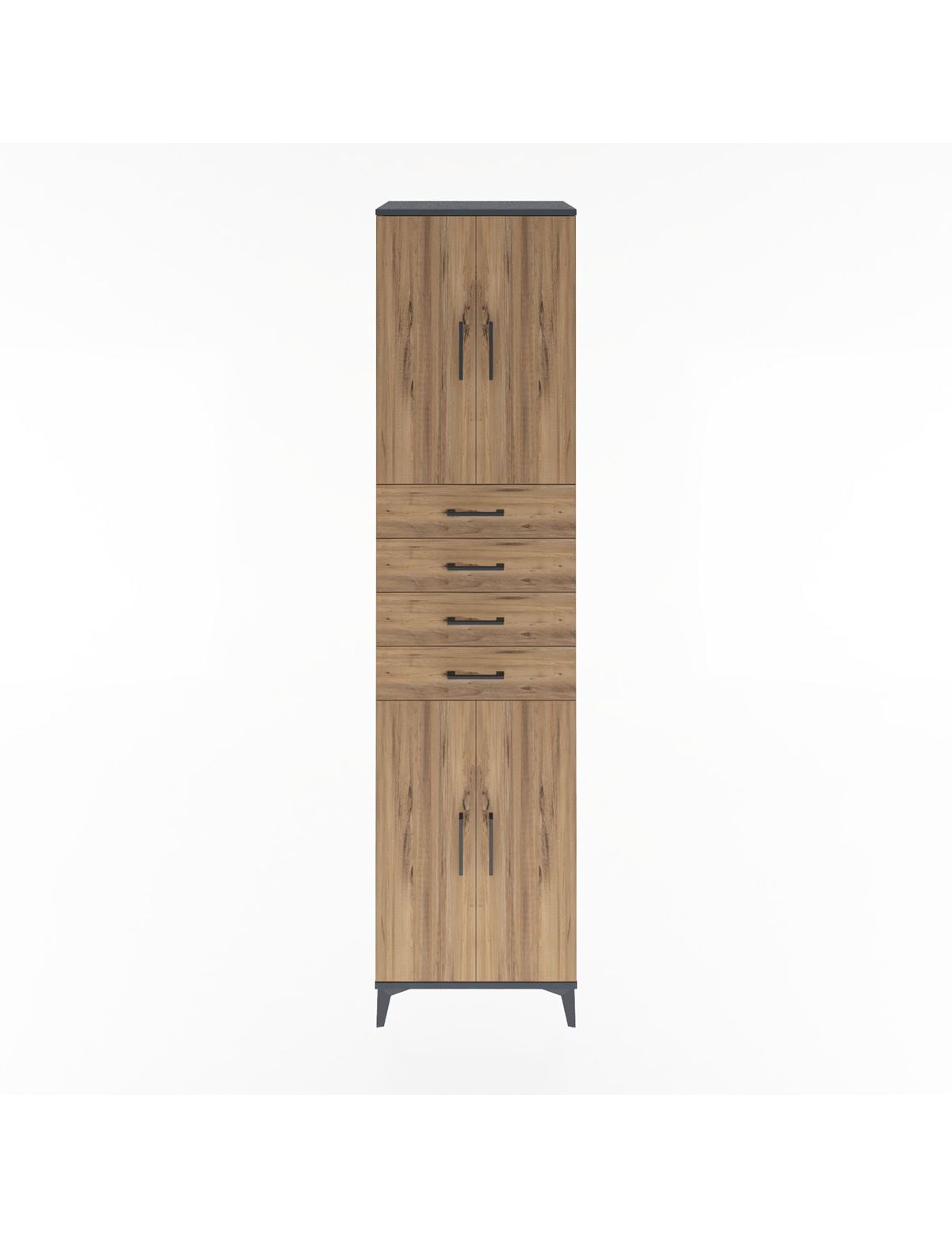 Hyperion Dolap 4 Raflı 4 Çekmeceli 4 Kapaklı 60x44x243 Antrasit-Çam