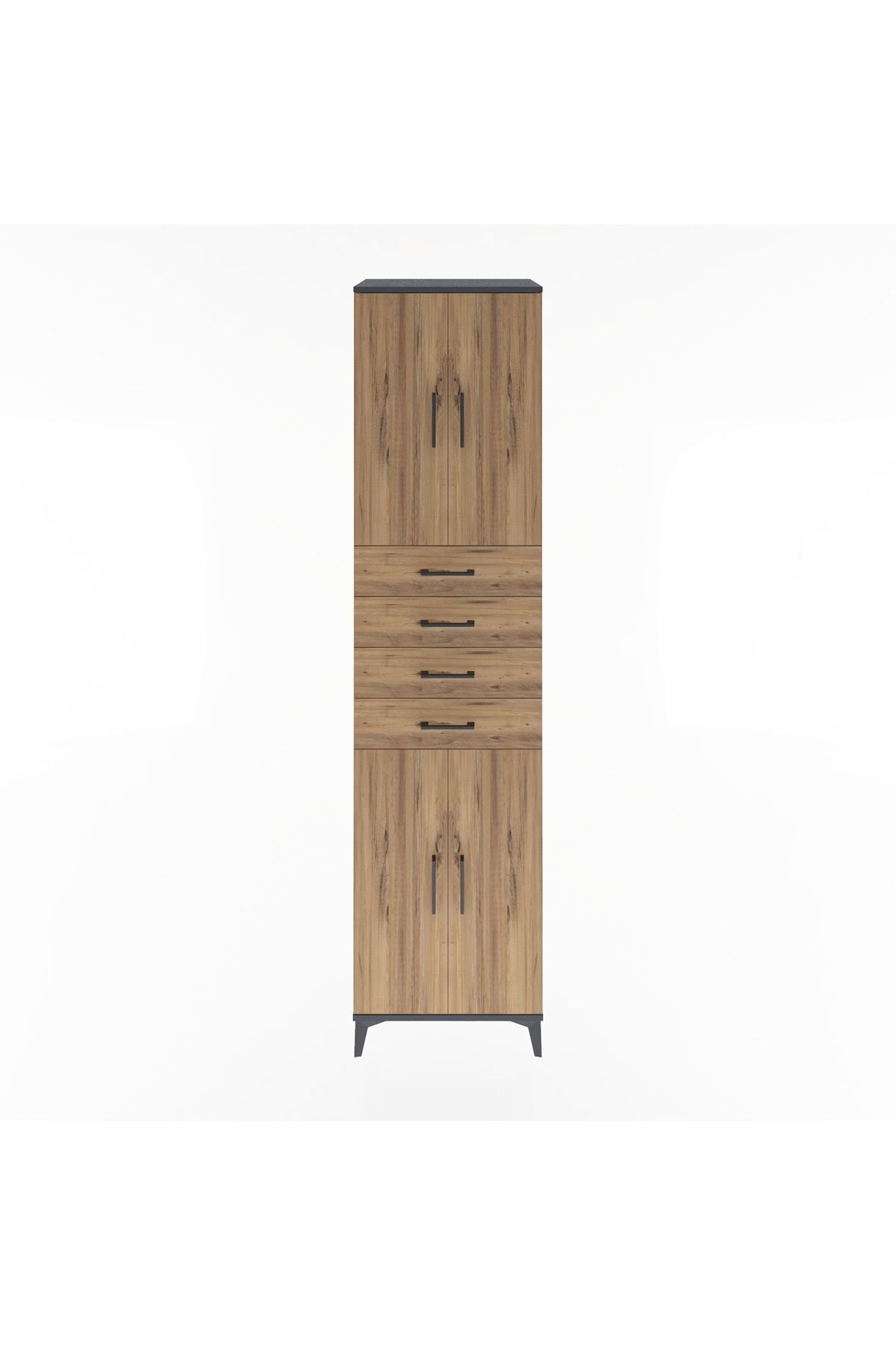 Hyperion Dolap 4 Raflı 4 Çekmeceli 4 Kapaklı 60x44x243 Antrasit-Çam