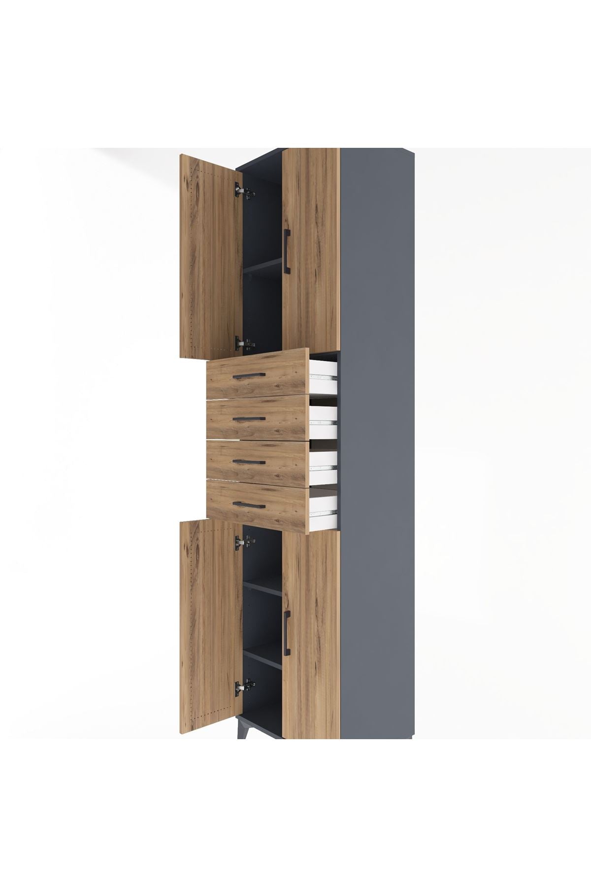Hyperion Dolap 4 Raflı 4 Çekmeceli 4 Kapaklı 60x44x243 Antrasit-Çam