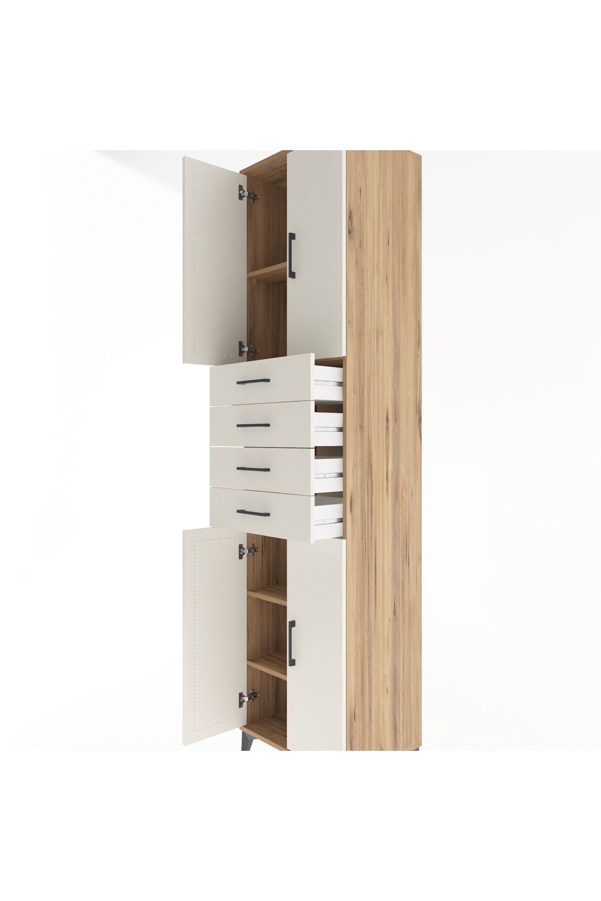 Hyperion Dolap 4 Raflı 4 Çekmeceli 4 Kapaklı 60x44x243 Çam-Aytaşı