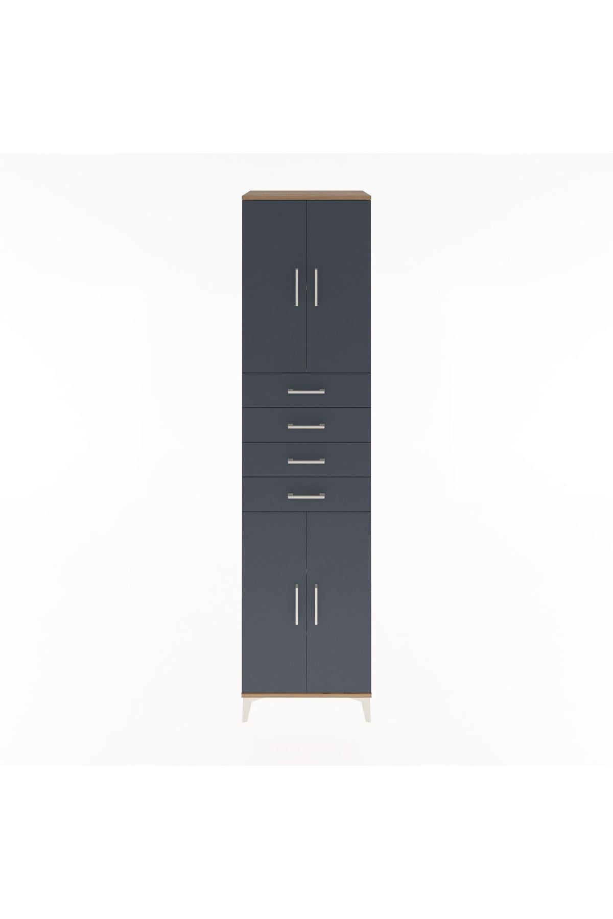 Hyperion Dolap 4 Raflı 4 Çekmeceli 4 Kapaklı 60x44x243 Çam-Antrasit