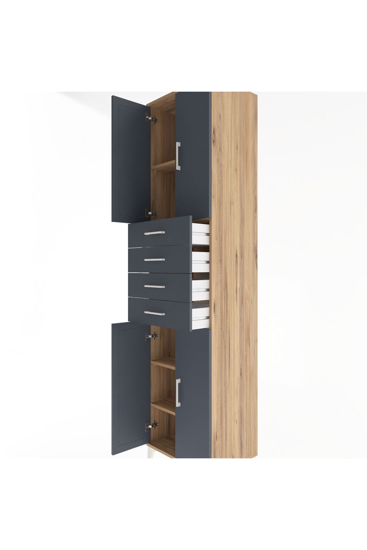 Hyperion Dolap 4 Raflı 4 Çekmeceli 4 Kapaklı 60x44x243 Çam-Antrasit