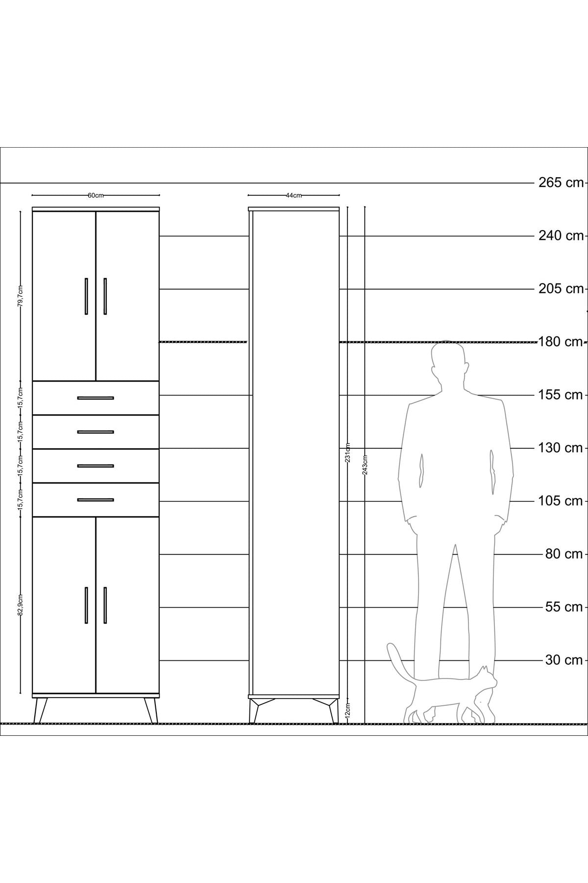 Hyperion Dolap 4 Raflı 4 Çekmeceli 4 Kapaklı 60x44x243 Çam-Antrasit