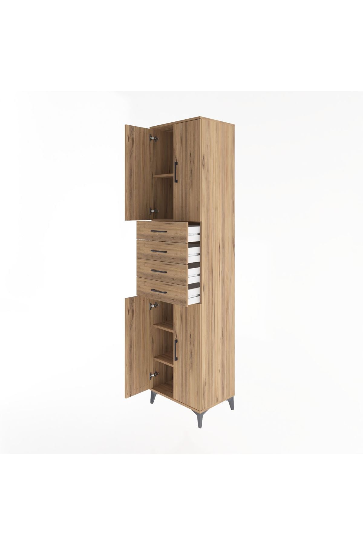 Hyperion Dolap 4 Raflı 4 Çekmeceli 4 Kapaklı 60x44x243 Çam-Çam