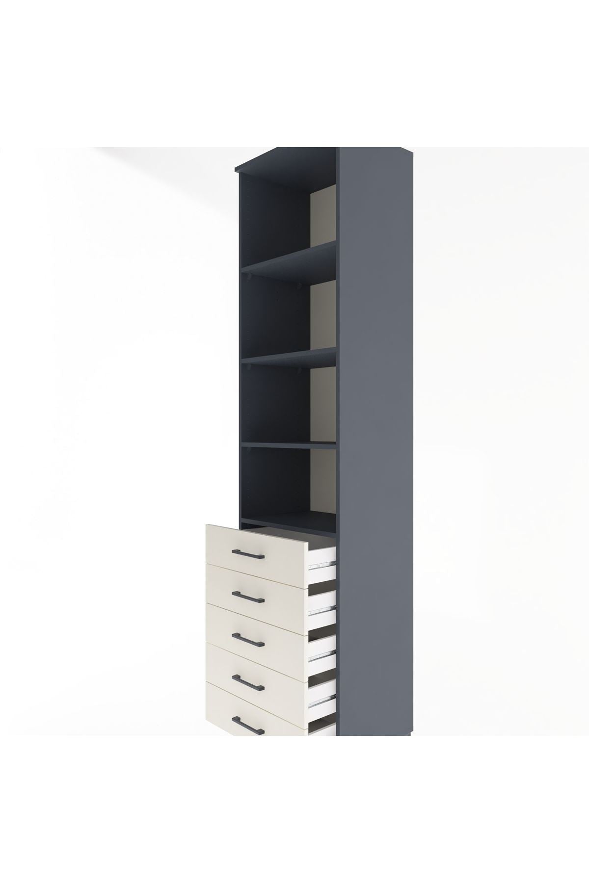 Hyperion Dolap 4 Raflı 5 Çekmeceli 60x44x243 Antrasit-Aytaşı