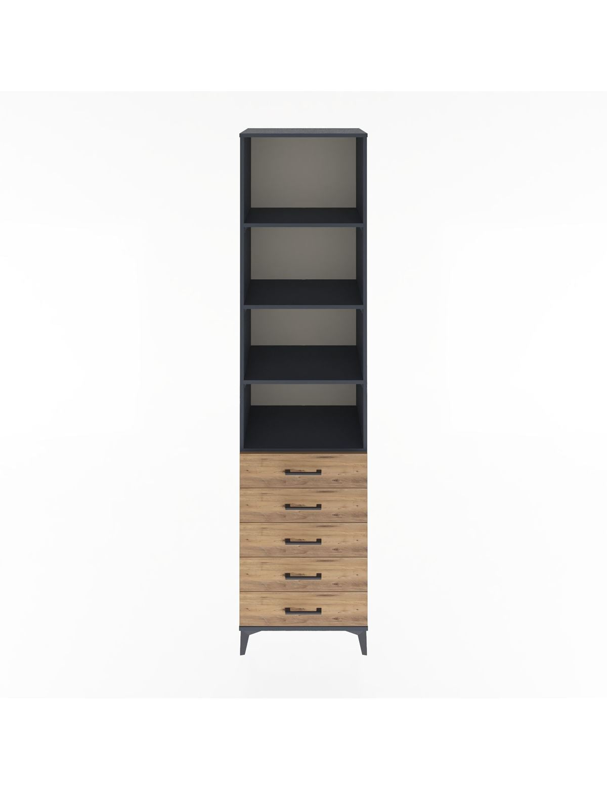 Hyperion Dolap 4 Raflı 5 Çekmeceli 60x44x243 Antrasit-Çam