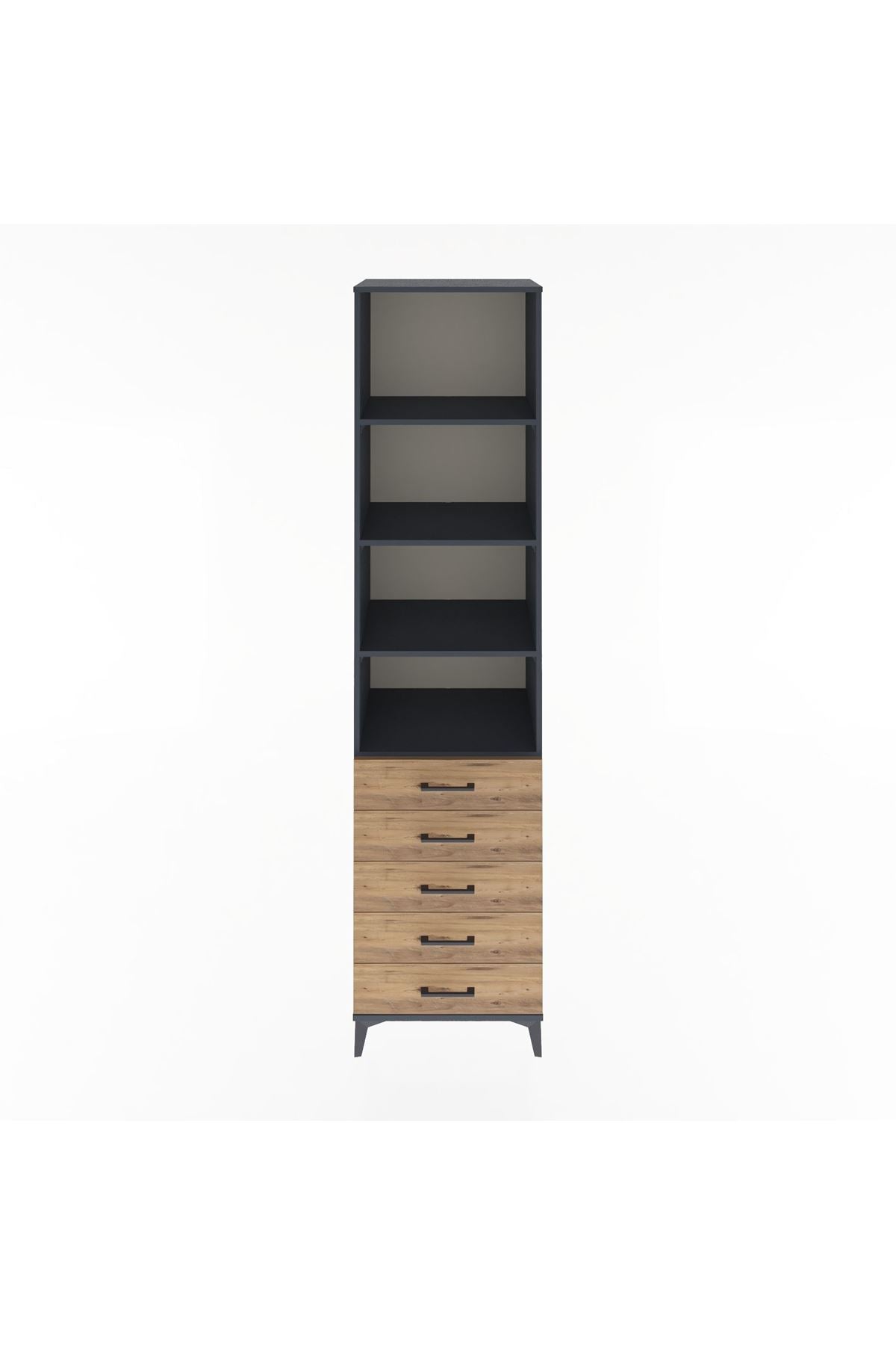 Hyperion Dolap 4 Raflı 5 Çekmeceli 60x44x243 Antrasit-Çam