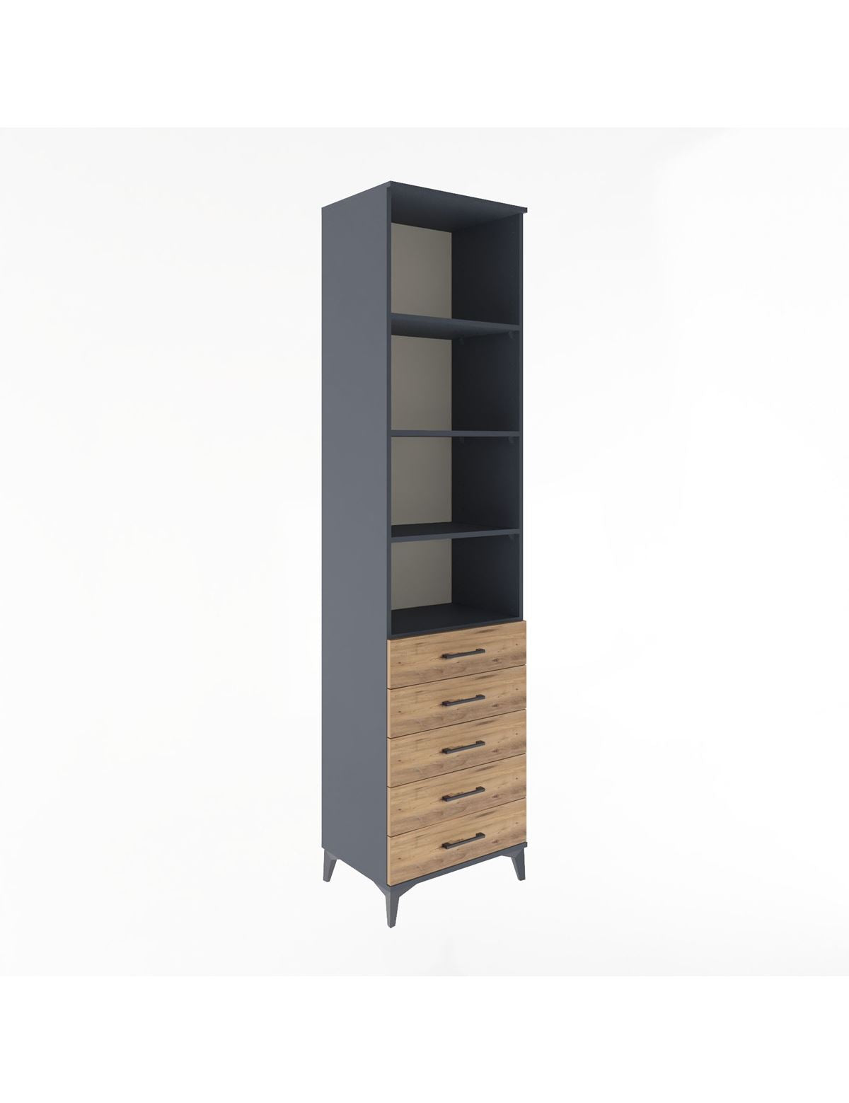 Hyperion Dolap 4 Raflı 5 Çekmeceli 60x44x243 Antrasit-Çam