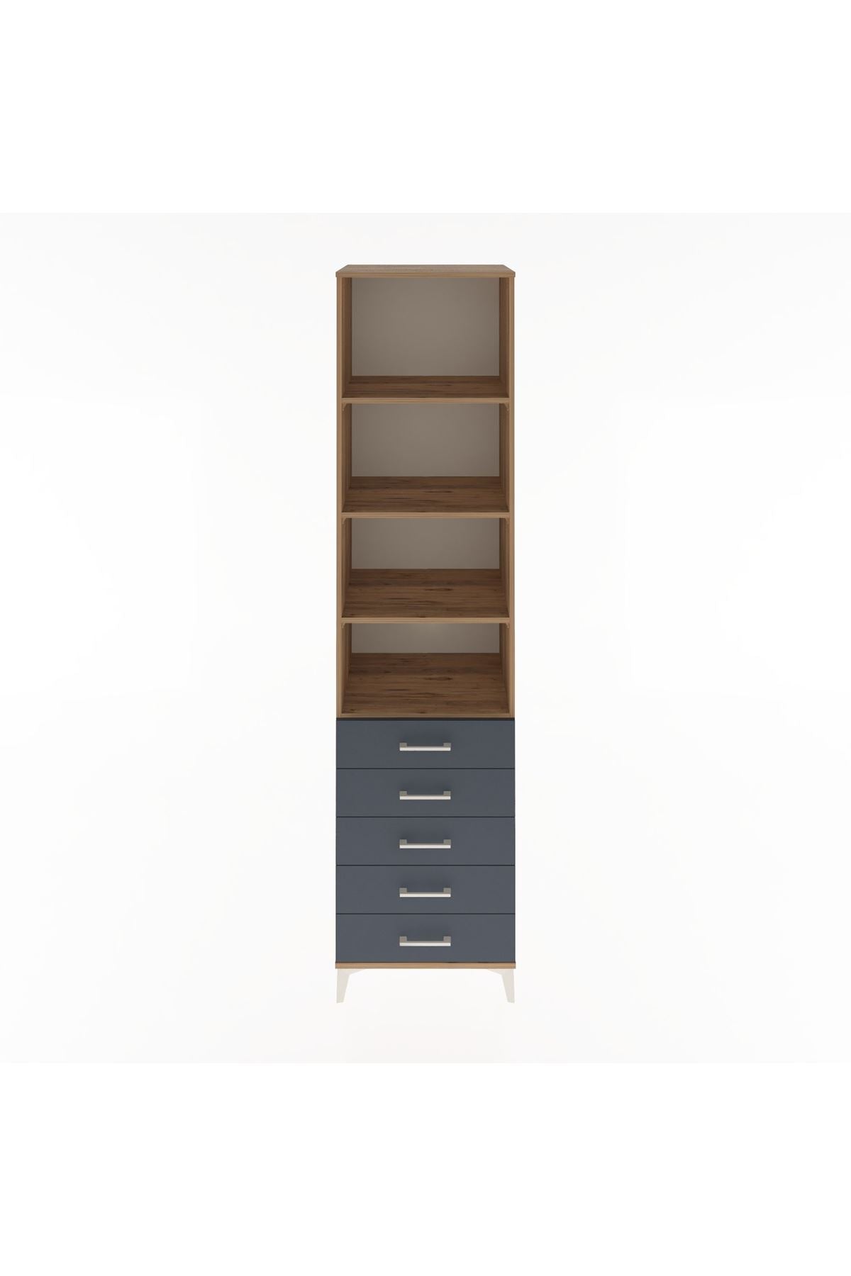 Hyperion Dolap 4 Raflı 5 Çekmeceli 60x44x243 Çam-Antrasit