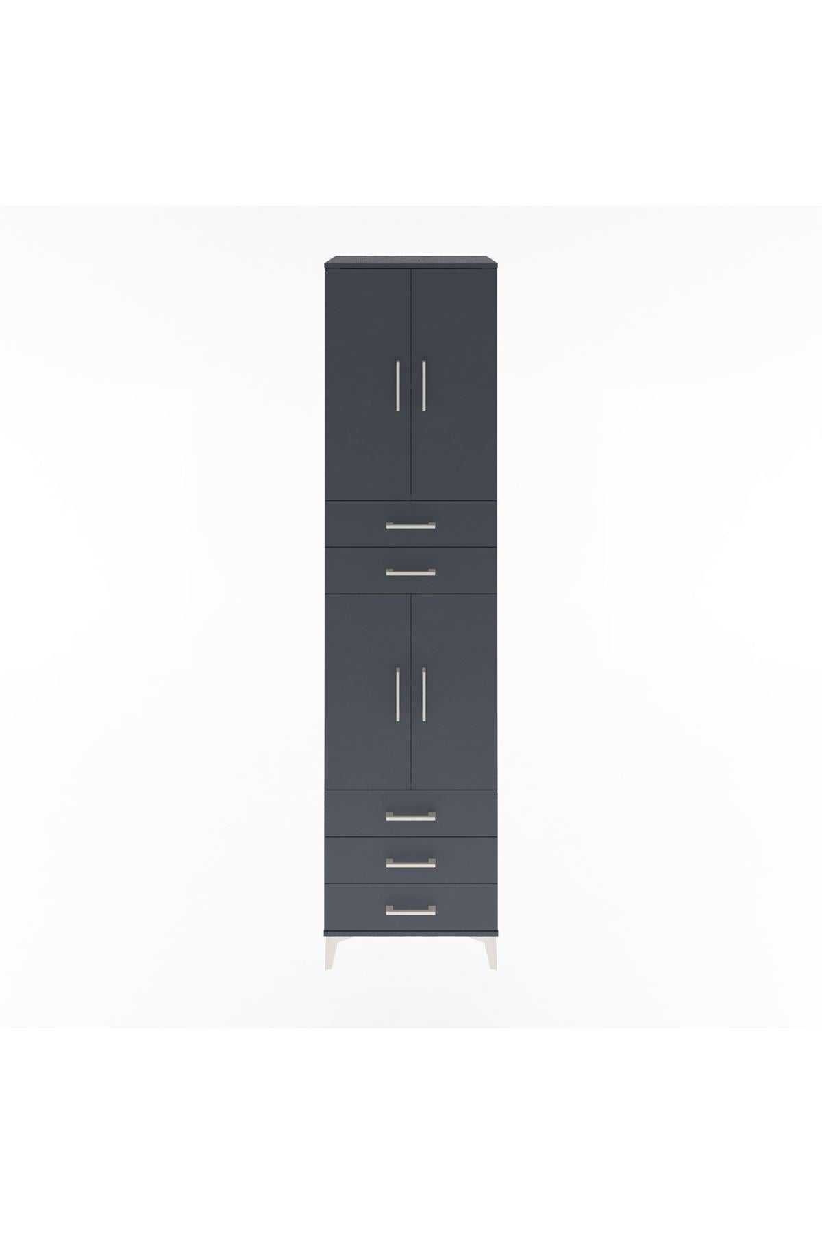 Hyperion Dolap 4 Raflı 5 Çekmeceli 4 Kapaklı 60x44x243 Antrasit-Antrasit