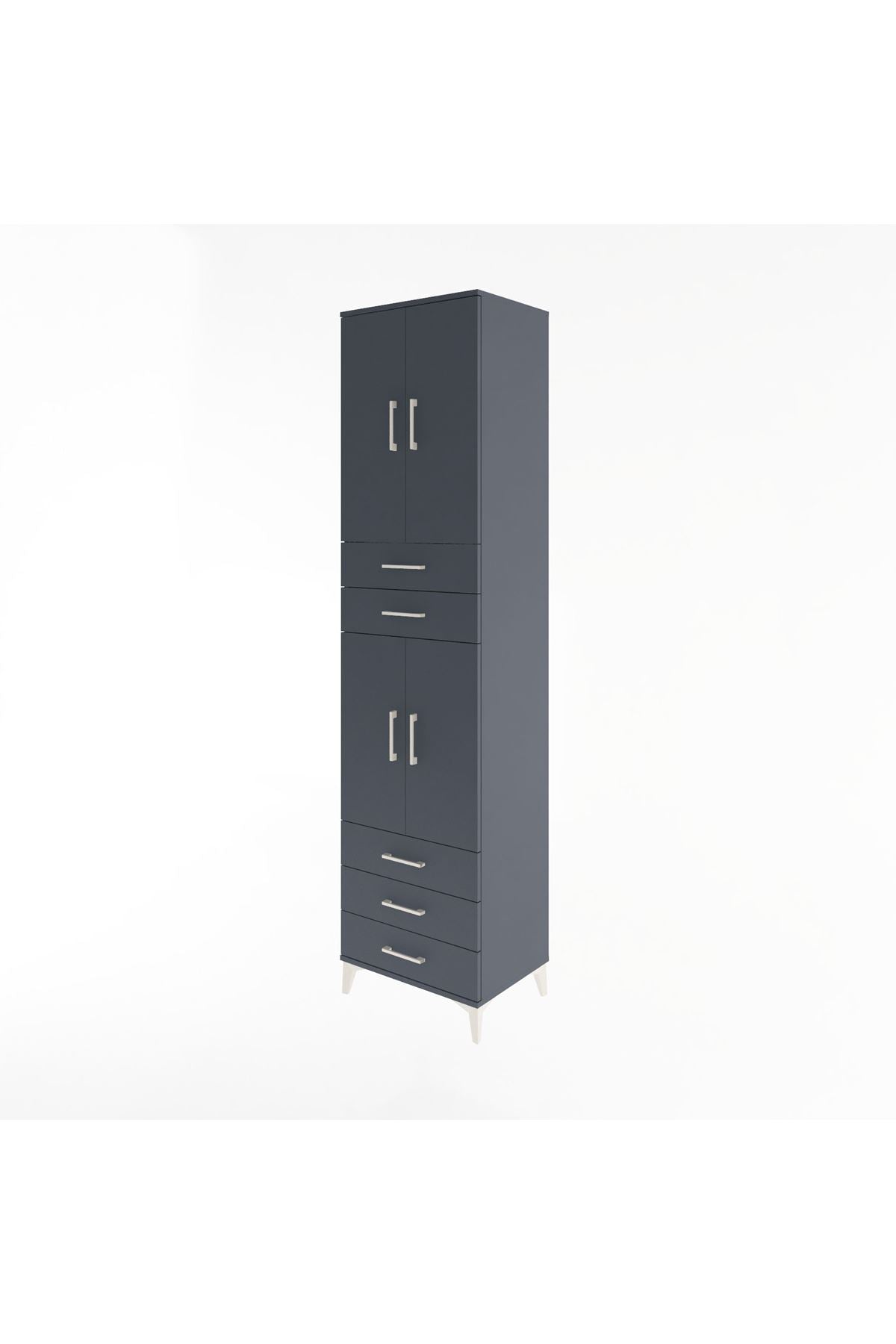 Hyperion Dolap 4 Raflı 5 Çekmeceli 4 Kapaklı 60x44x243 Antrasit-Antrasit