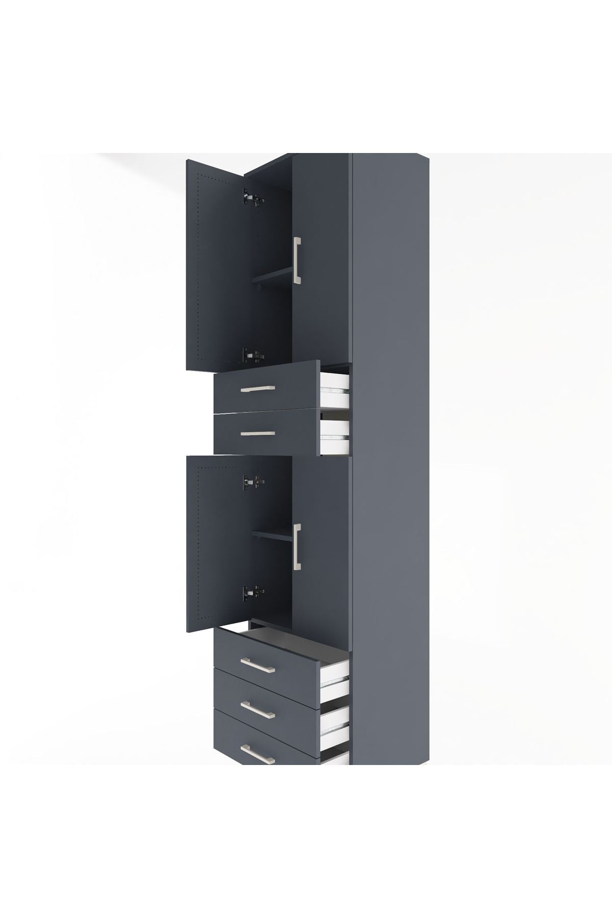 Hyperion Dolap 4 Raflı 5 Çekmeceli 4 Kapaklı 60x44x243 Antrasit-Antrasit