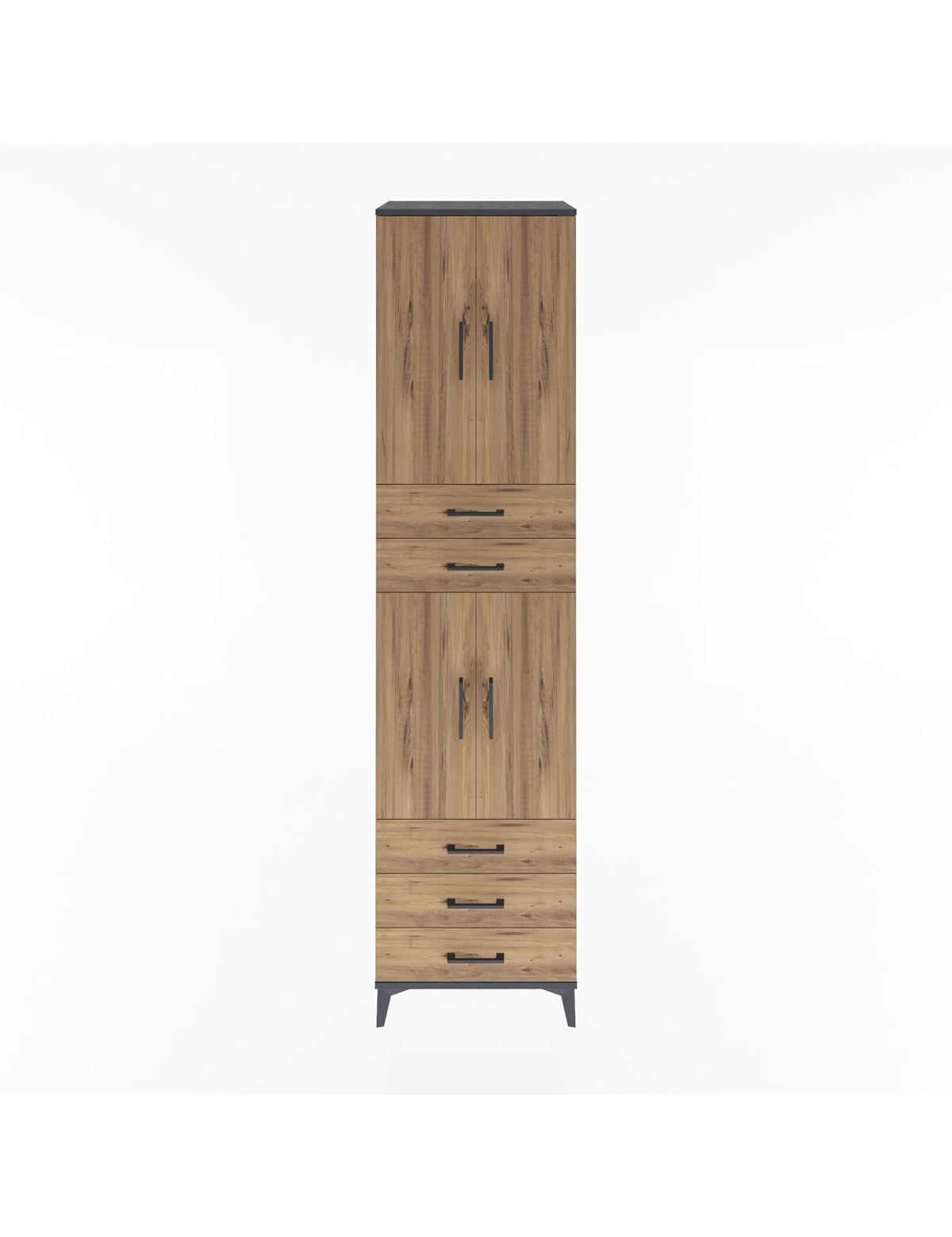 Hyperion Dolap 4 Raflı 5 Çekmeceli 4 Kapaklı 60x44x243 Antrasit-Çam