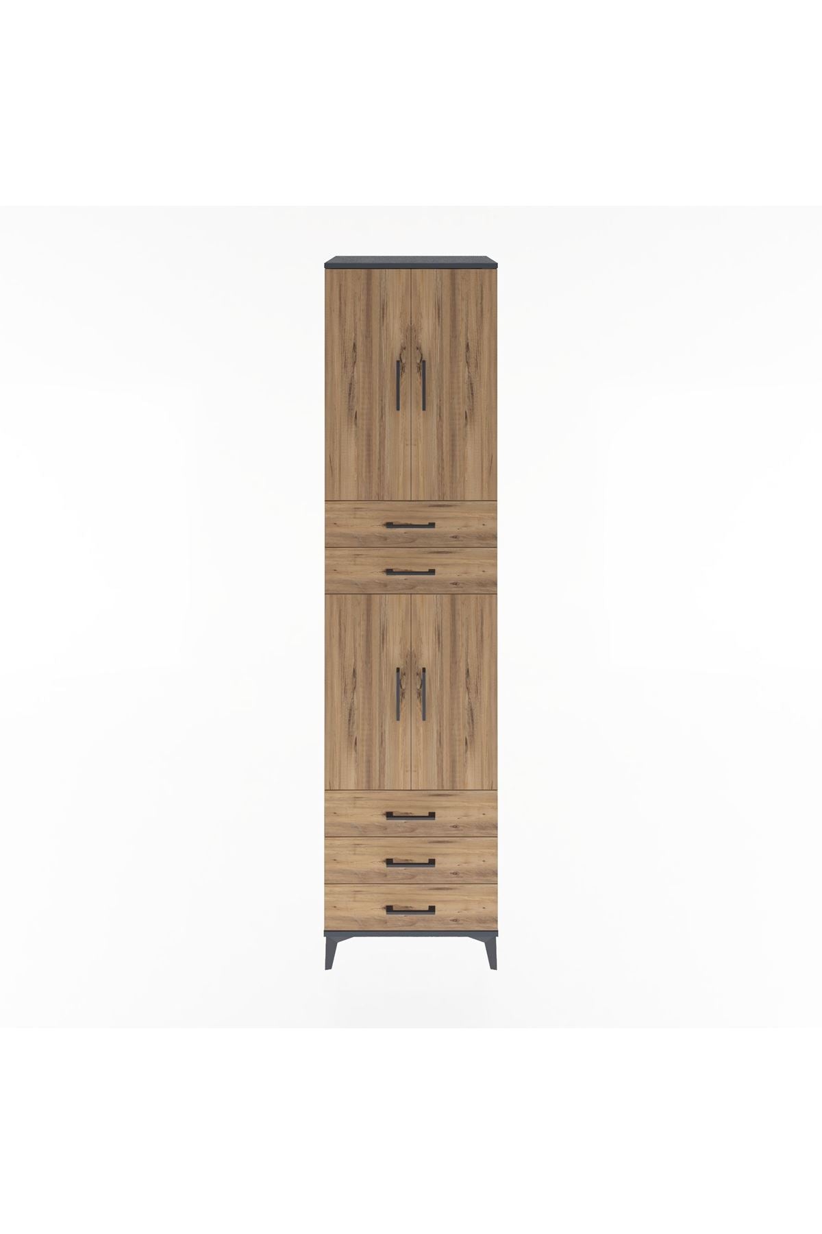 Hyperion Dolap 4 Raflı 5 Çekmeceli 4 Kapaklı 60x44x243 Antrasit-Çam