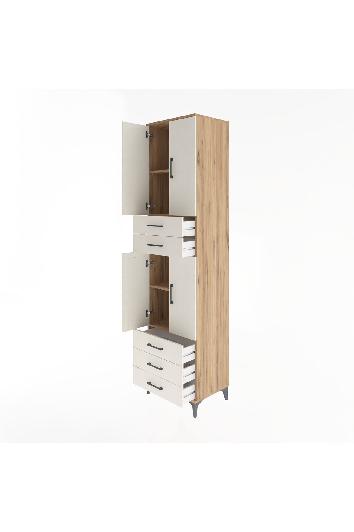 Hyperion Dolap 4 Raflı 5 Çekmeceli 4 Kapaklı 60x44x243 Çam-Aytaşı