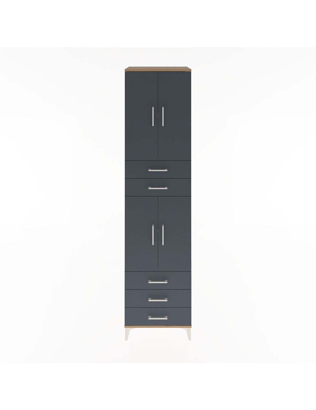 Hyperion Dolap 4 Raflı 5 Çekmeceli 4 Kapaklı 60x44x243 Çam-Antrasit